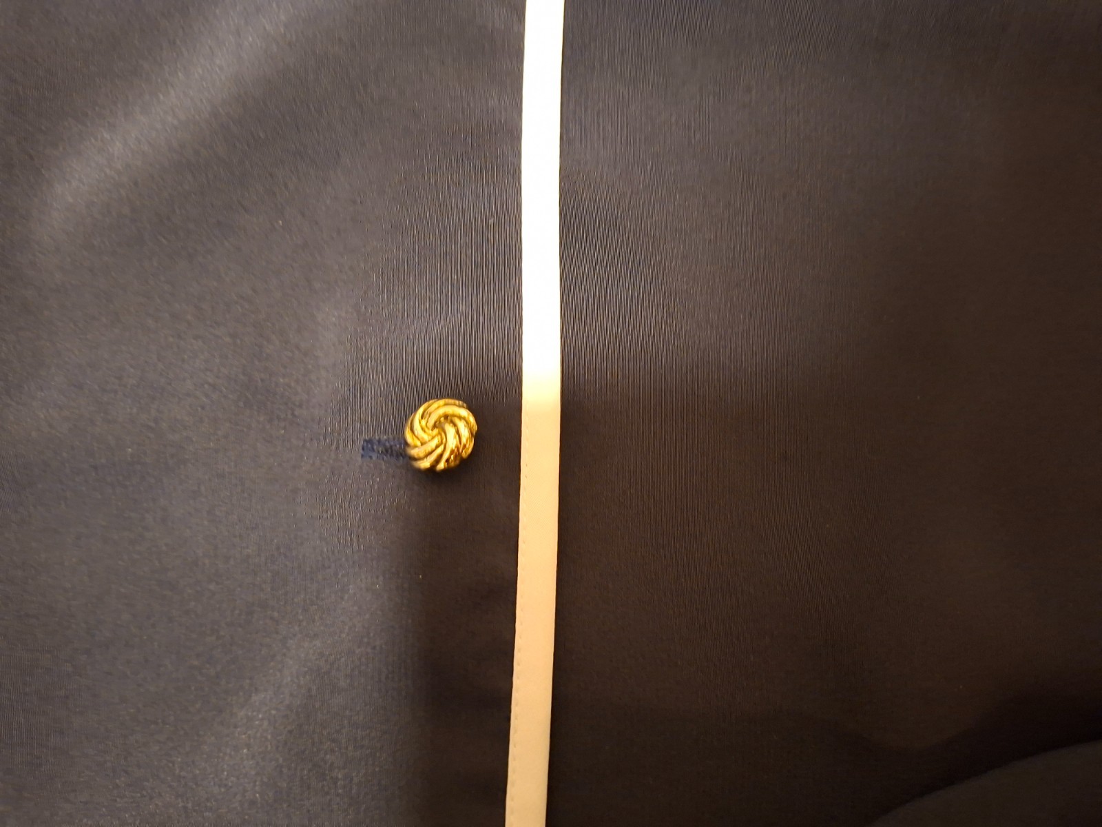 Vintage 80s Navy Blue Button Up Blouse With Gold Buttons And Cream Piping