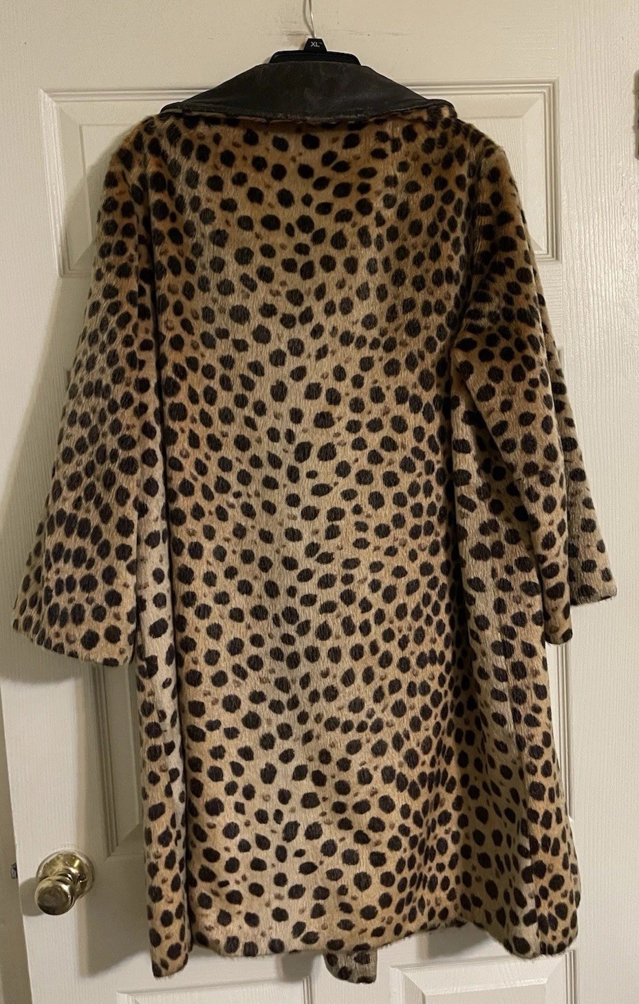 Chita By Fairmoor Coat Vtg 60s Faux Cheetah Leather Trim Collins Aikman L/XL