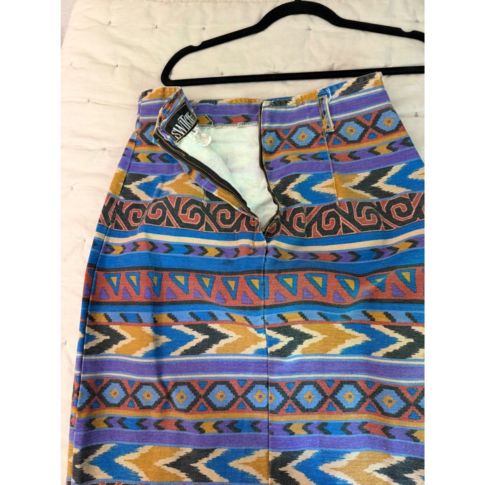 VTG Aztec Switch Skirt Sz 9 Southwest Wrap Style 90’s Blue Purple High Waist USA