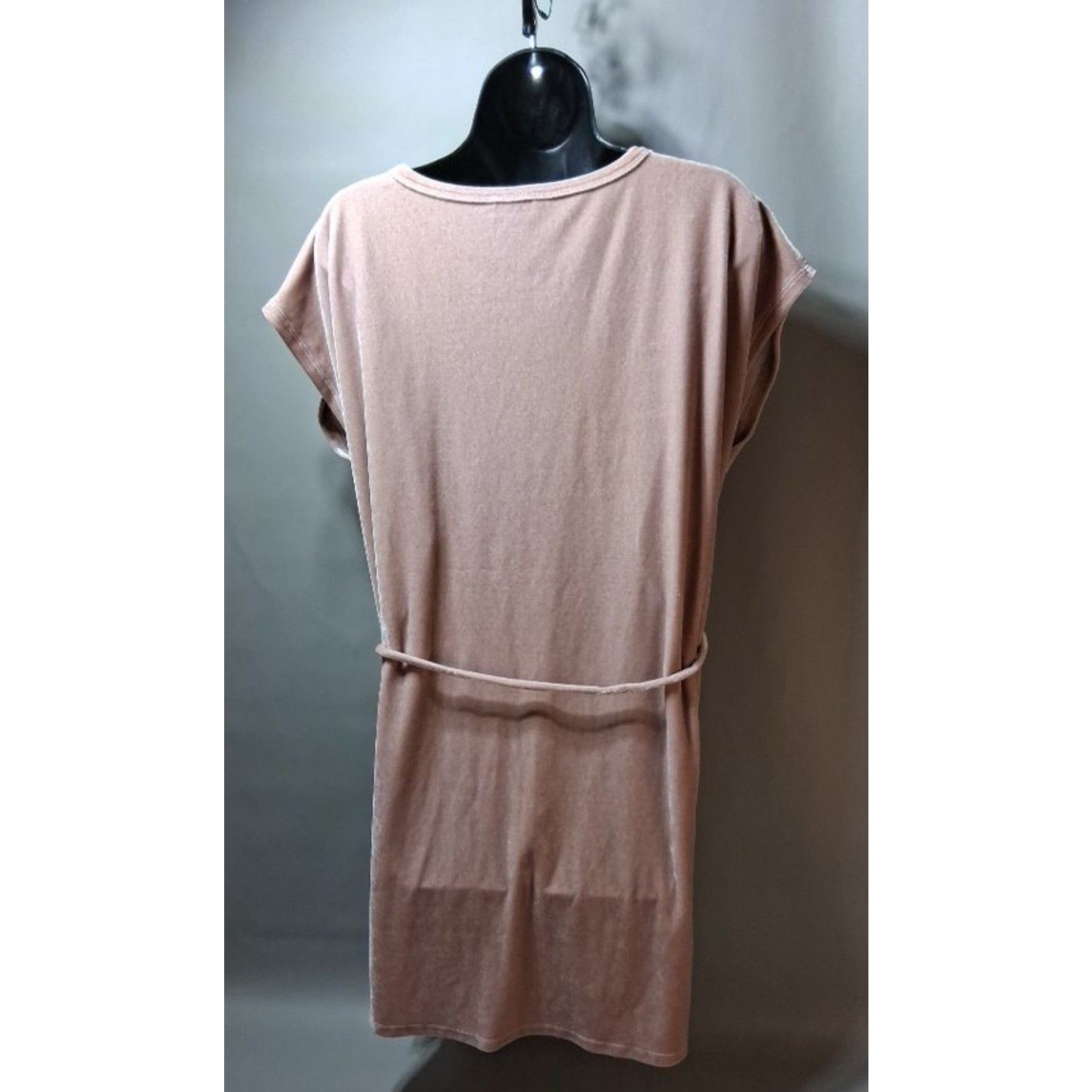 Mystree Rose Gold Crushed Velvet Floral Embroidered Boho Tunic Mini Dress M