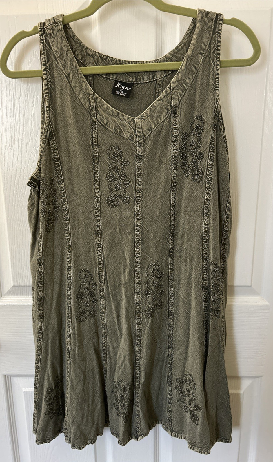 Ren Faire VTG 90s Y2K Tank Dress M Floral Olive Embroidered Boho Whimsigoth