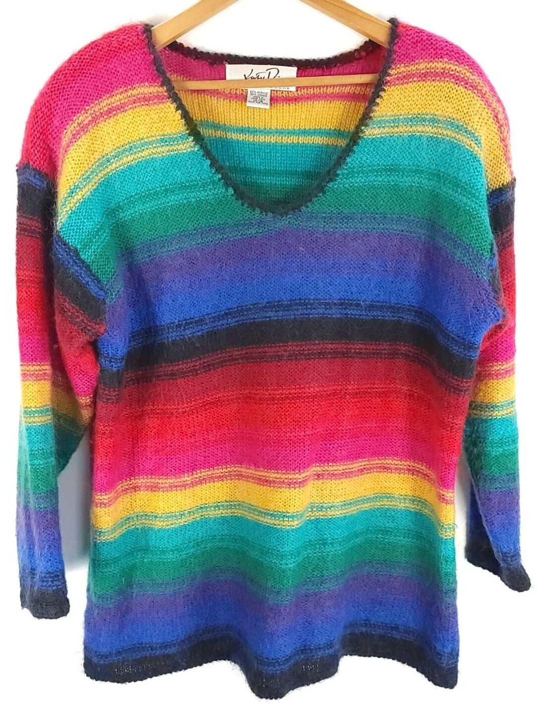 Vtg Katy D Sweater Women’s 14/16 Multicolor Stripes Mohair Blend Kathryn Deene