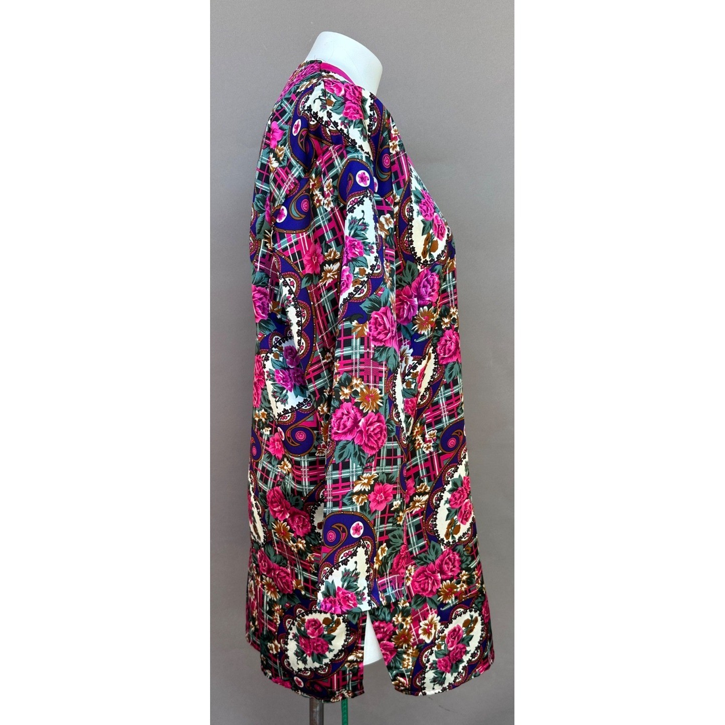 Vintage Dora C Night Shirt M Satin Floral Plaid Paisley Grandmacore Pink 80s