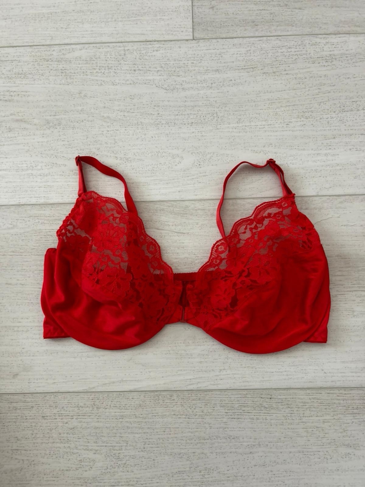 Vintage Nylon Bra Sz 36D Front Closure Red