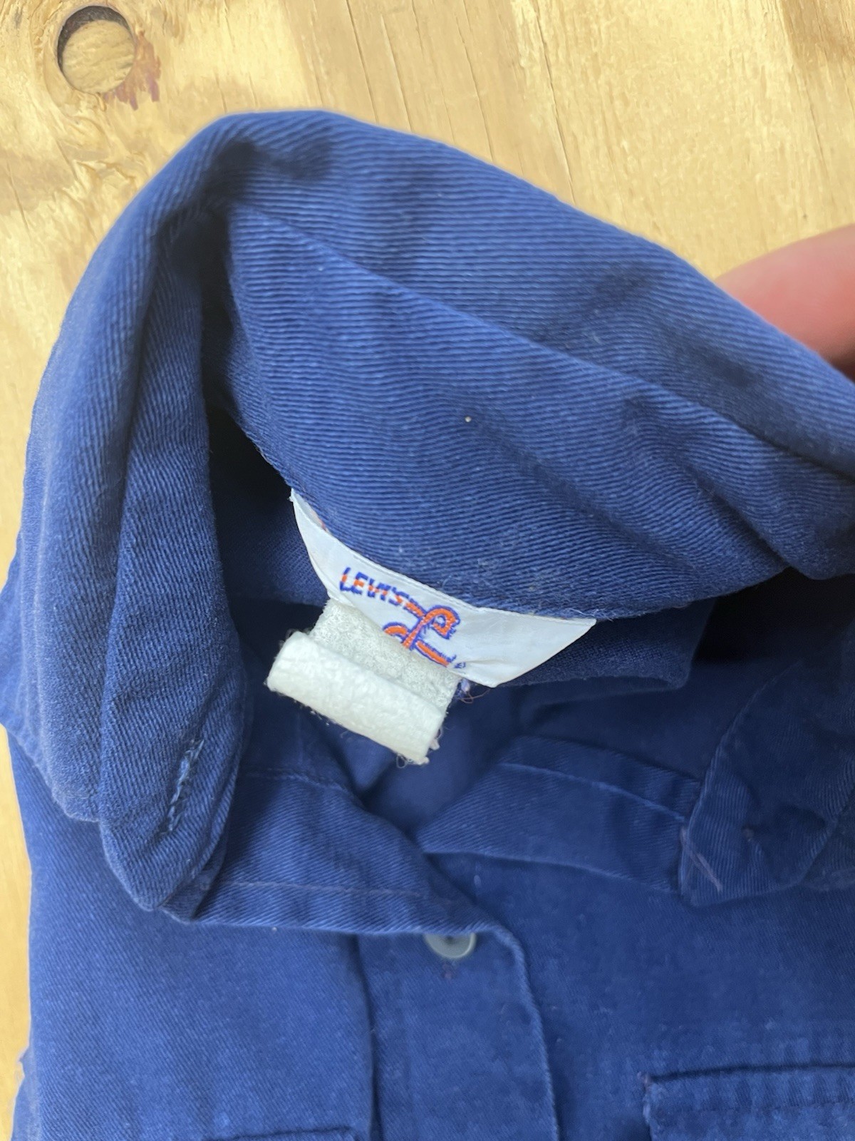Vintage 70s Levis Big E Tab Work Shirt Blue Long Sleeve Pocket Women’s Small
