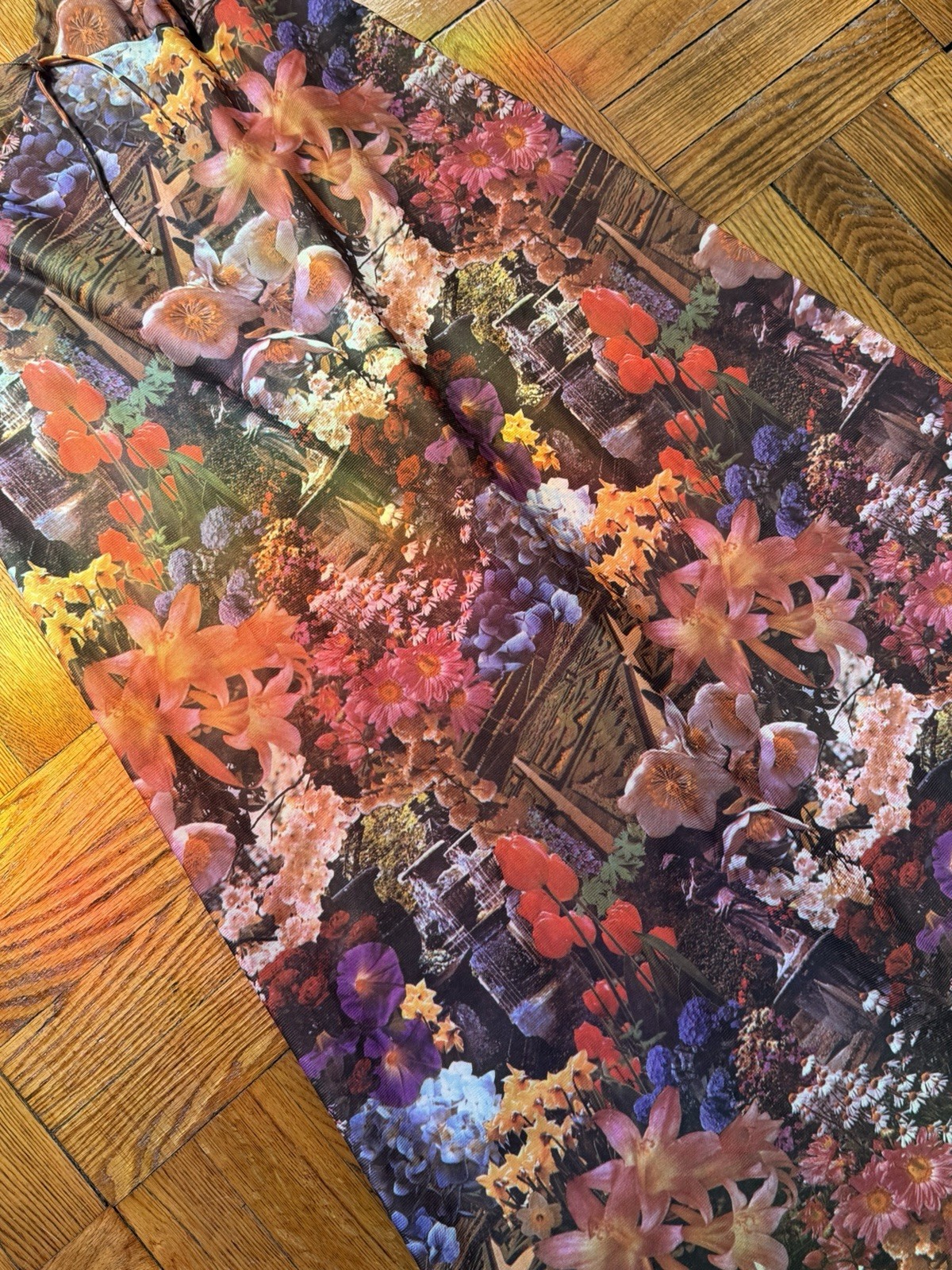 Vintage 70s Photo Print Polyester Floral Labyrinth Maxi A Line Dress Large
