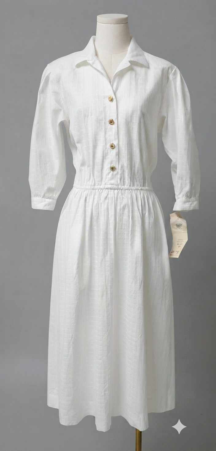 Vintage Lanz Originals 80’s White Windowpane Dress Fit And Flare Dead Stock 8