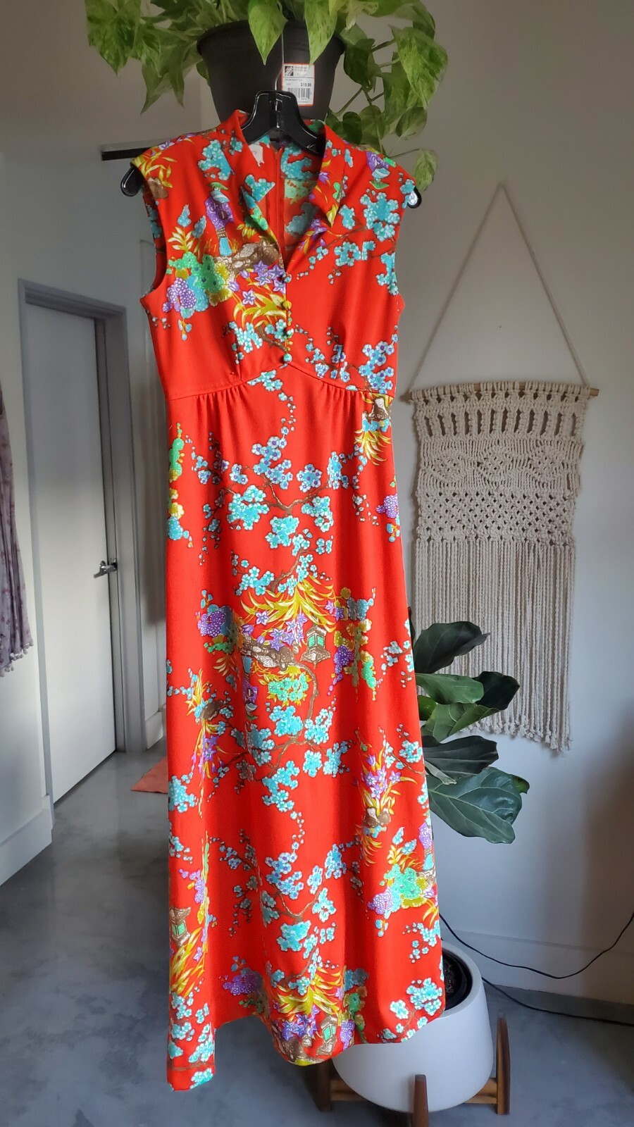Vintage 60s 70s MAD MEN PSYCHEDELIC Maxi TIKI Long Dress HAWAIIAN S M ACID Asian