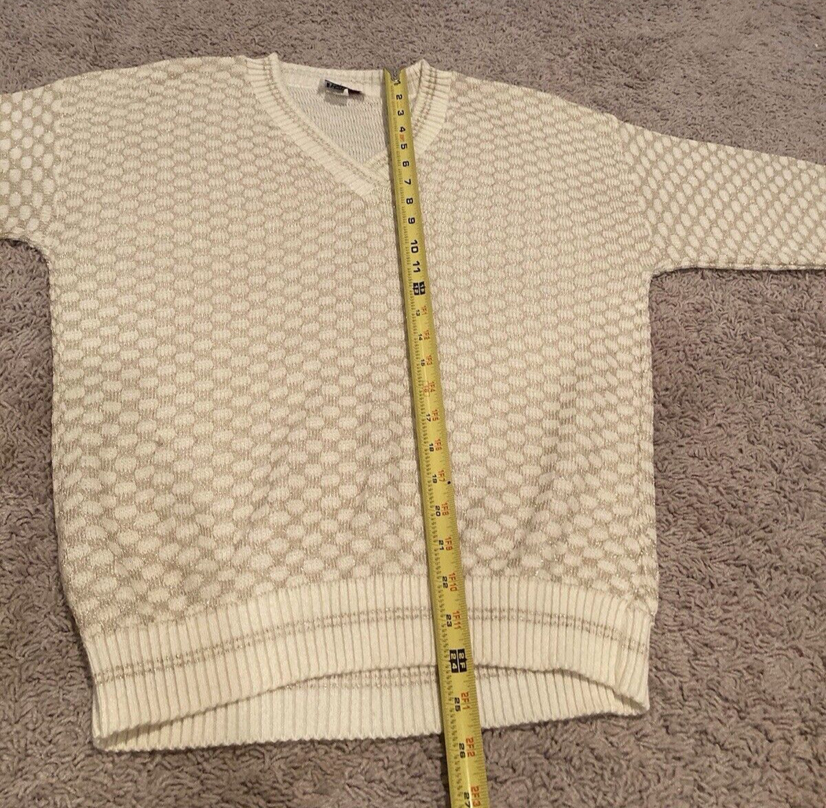 Vintage Kenneth Too Ivory/Gold Sweater Preppy 80s Size L