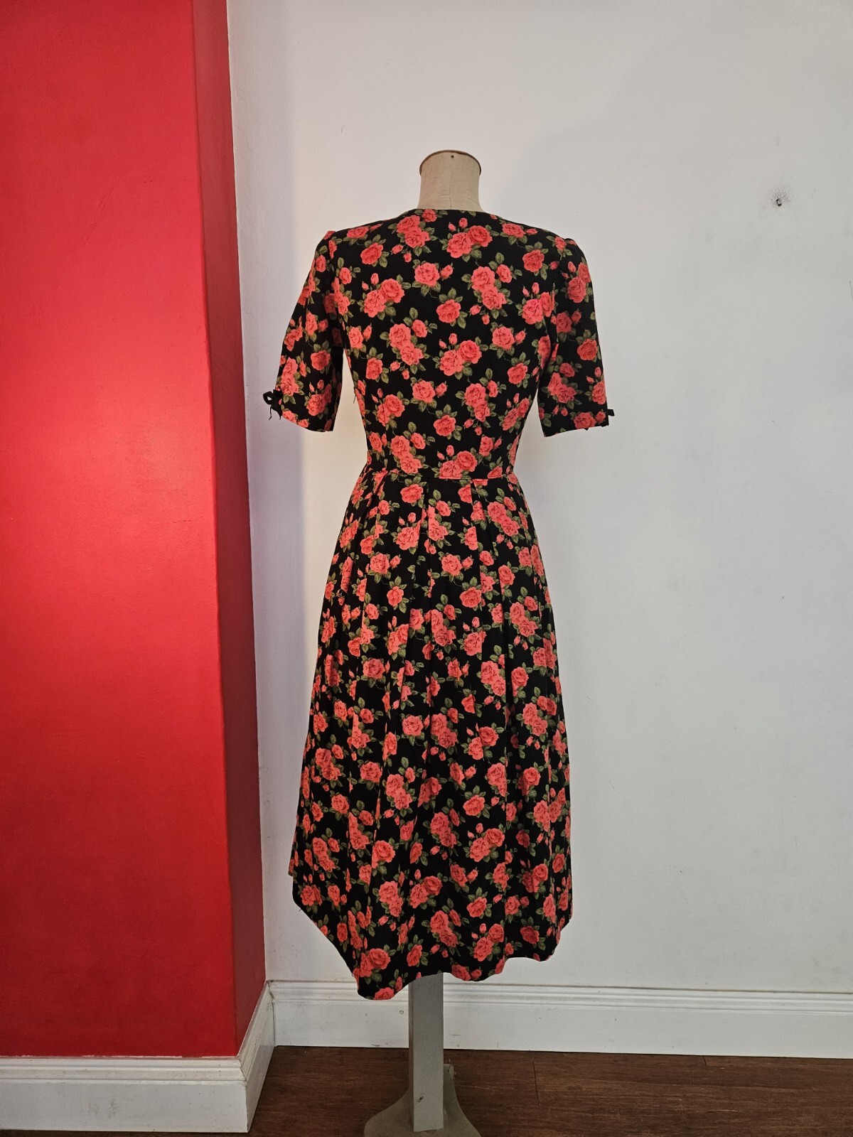 Vintage Original 50s Mid Century Dress Swing Pinup Rockabilly Red Roses Sz XS-S
