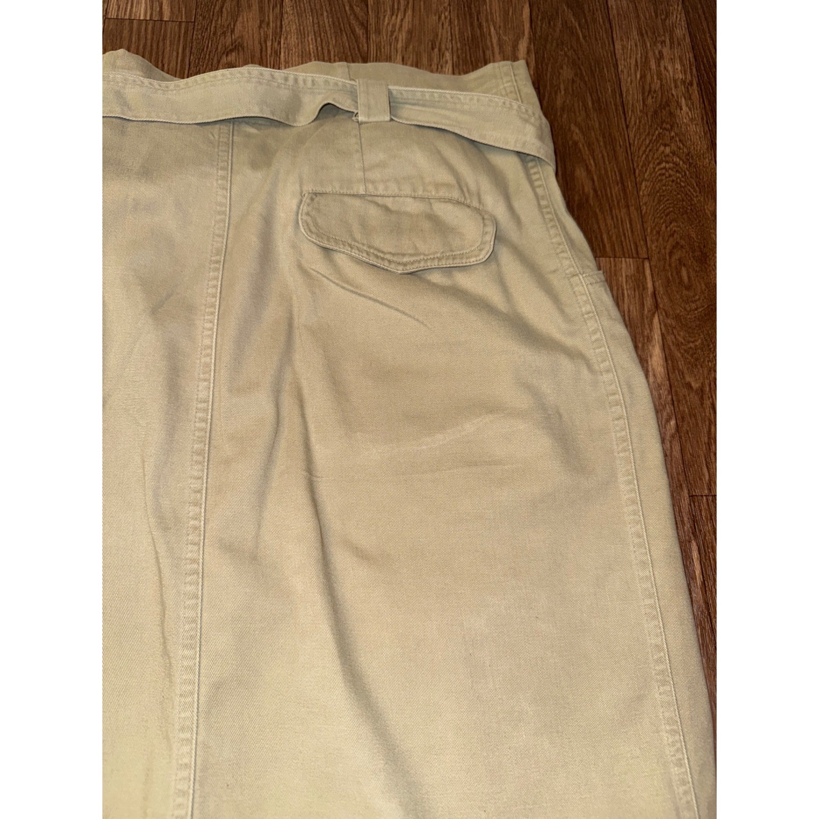Vtg 90s DKNY JEANS Khaki Wrap Skirt Size 12 ILGWU Union Made USA Canvas Midi⁠