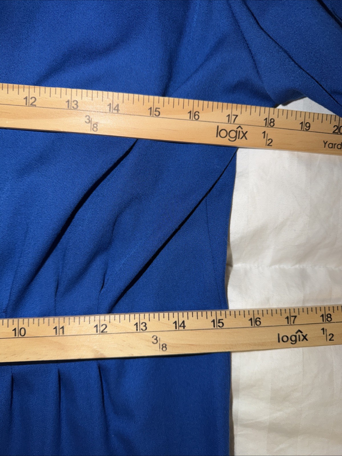 LESLIE FAY Vintage Shirt Dress Blue Pleated Buttons Midi Career 80s 90s USA