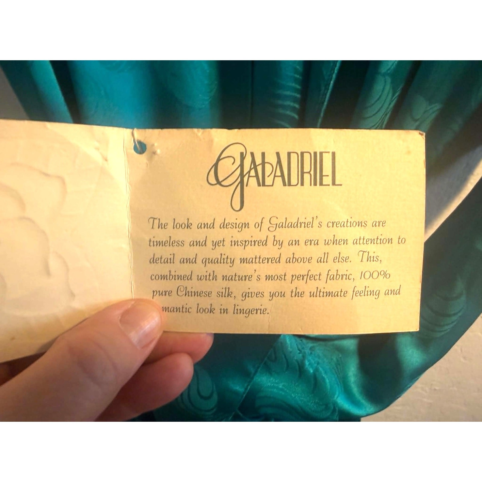Vintage Galadriel 100% Pure Silk Teal Robe NWT Belted Pockets Made Hong Kong