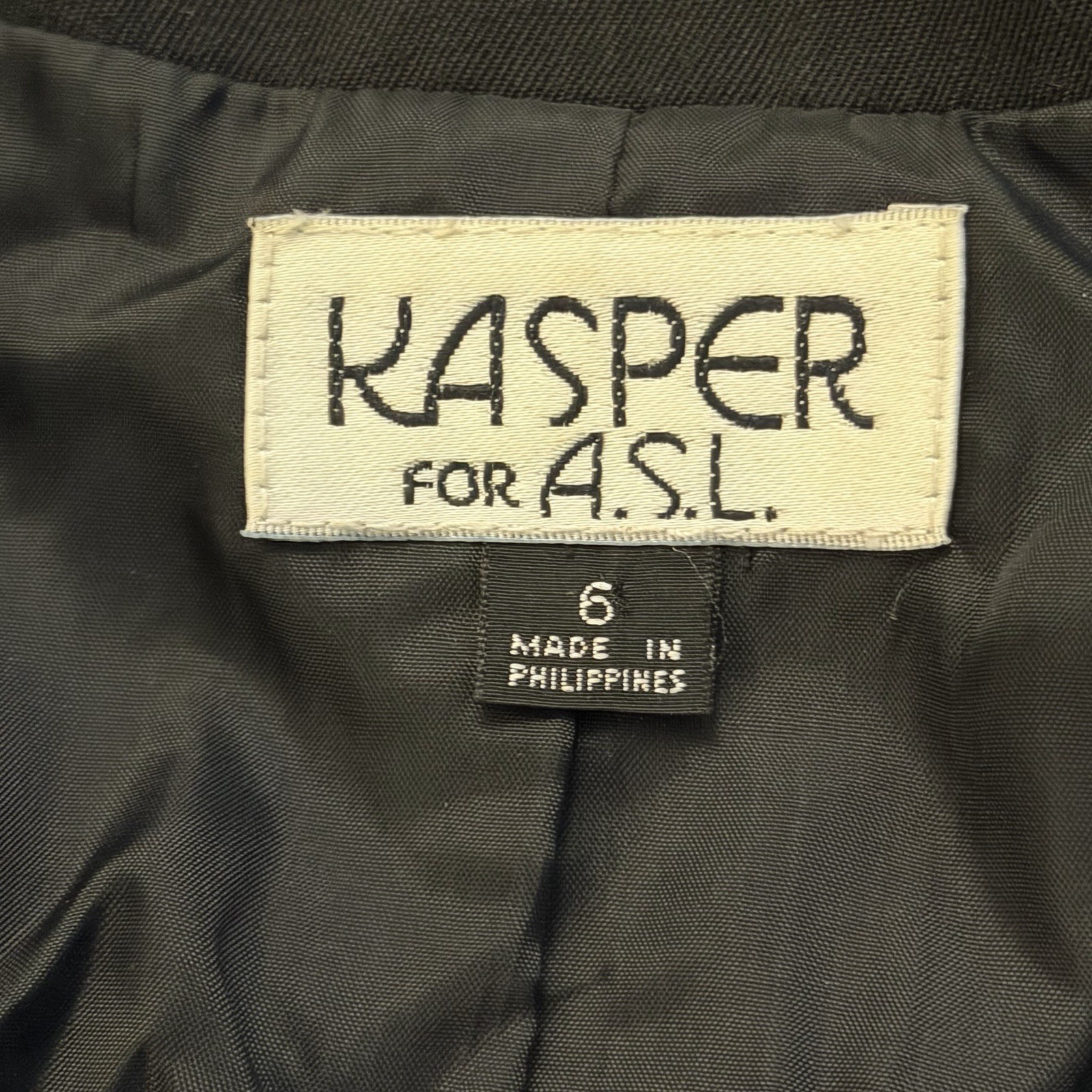 Vintage Kasper For ASL Lined Coat Dress Scalloped Trim Front Size 6 Black