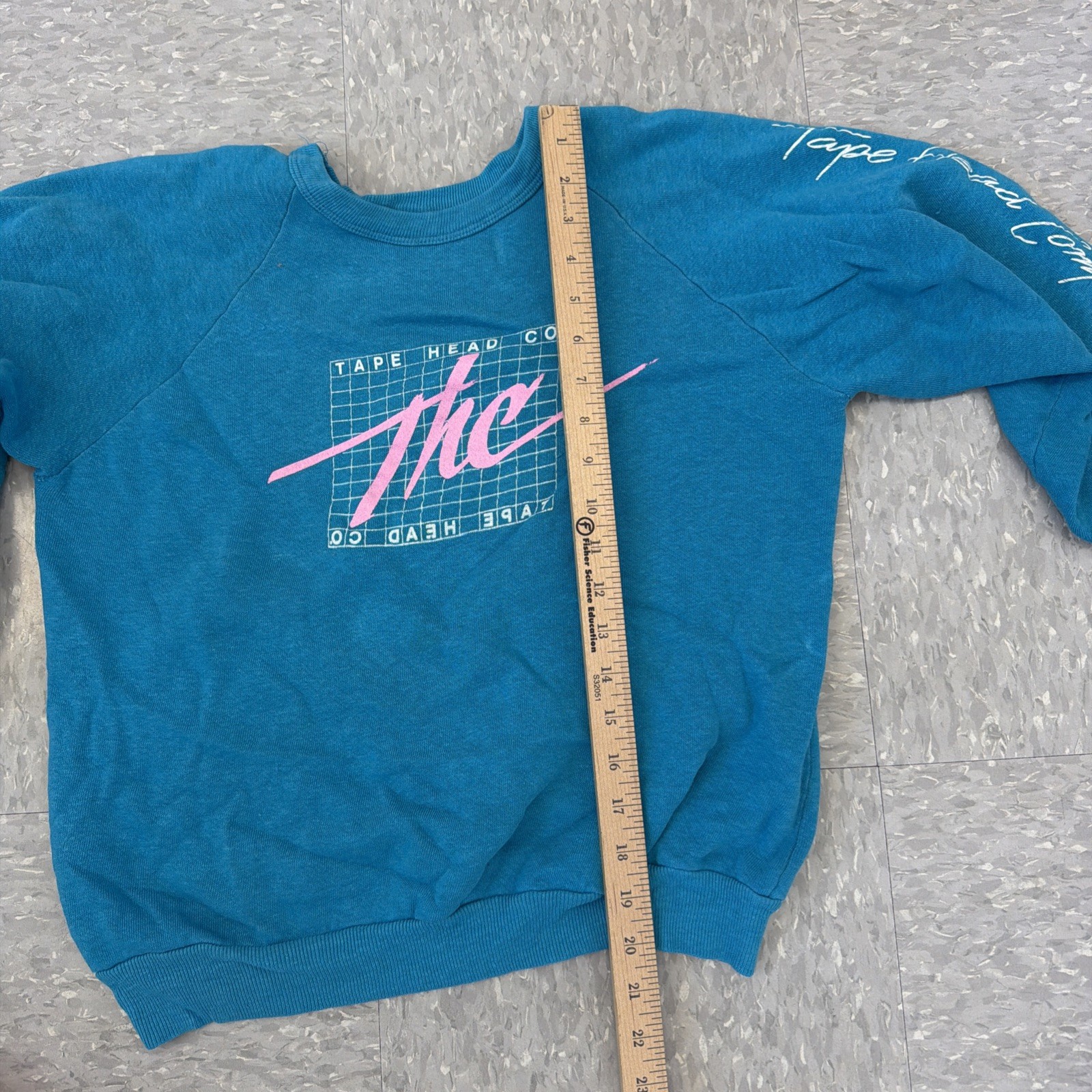 Vintage USA 1980s Teal Crewneck Sweater Crop Top Size L THC Tape Head Co.