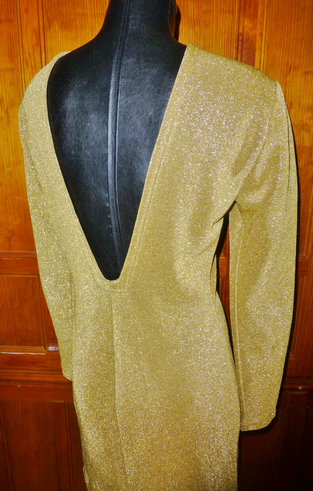 RaRe VTG 60s 70s RUDI GERNREICH Designer Gold Metallic Knit Deep V Back DRESS 12
