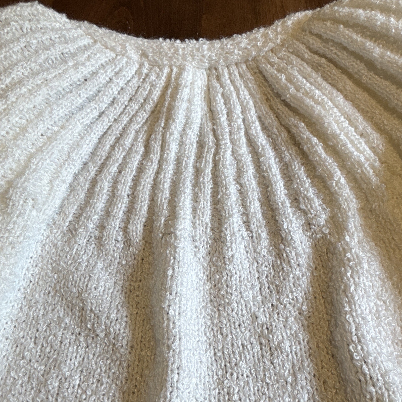 Vintage Le Chois II White Chenille Boucle Cardigan Sweater Sz 40 Taiwan 80s