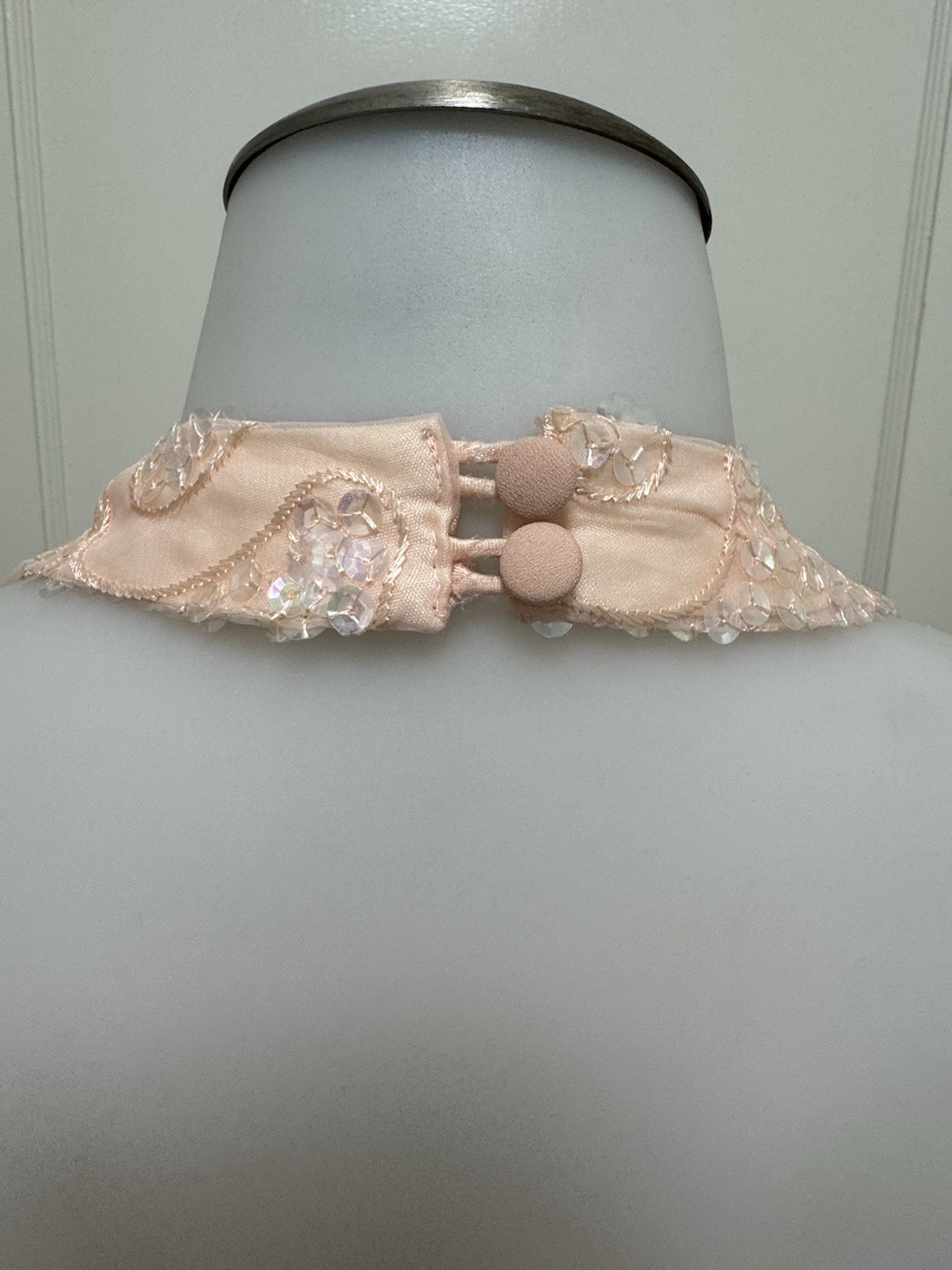 VTG 90s Faviana New York Halter Gown Peach Sequin Backless Maxi Dress Size 13/14
