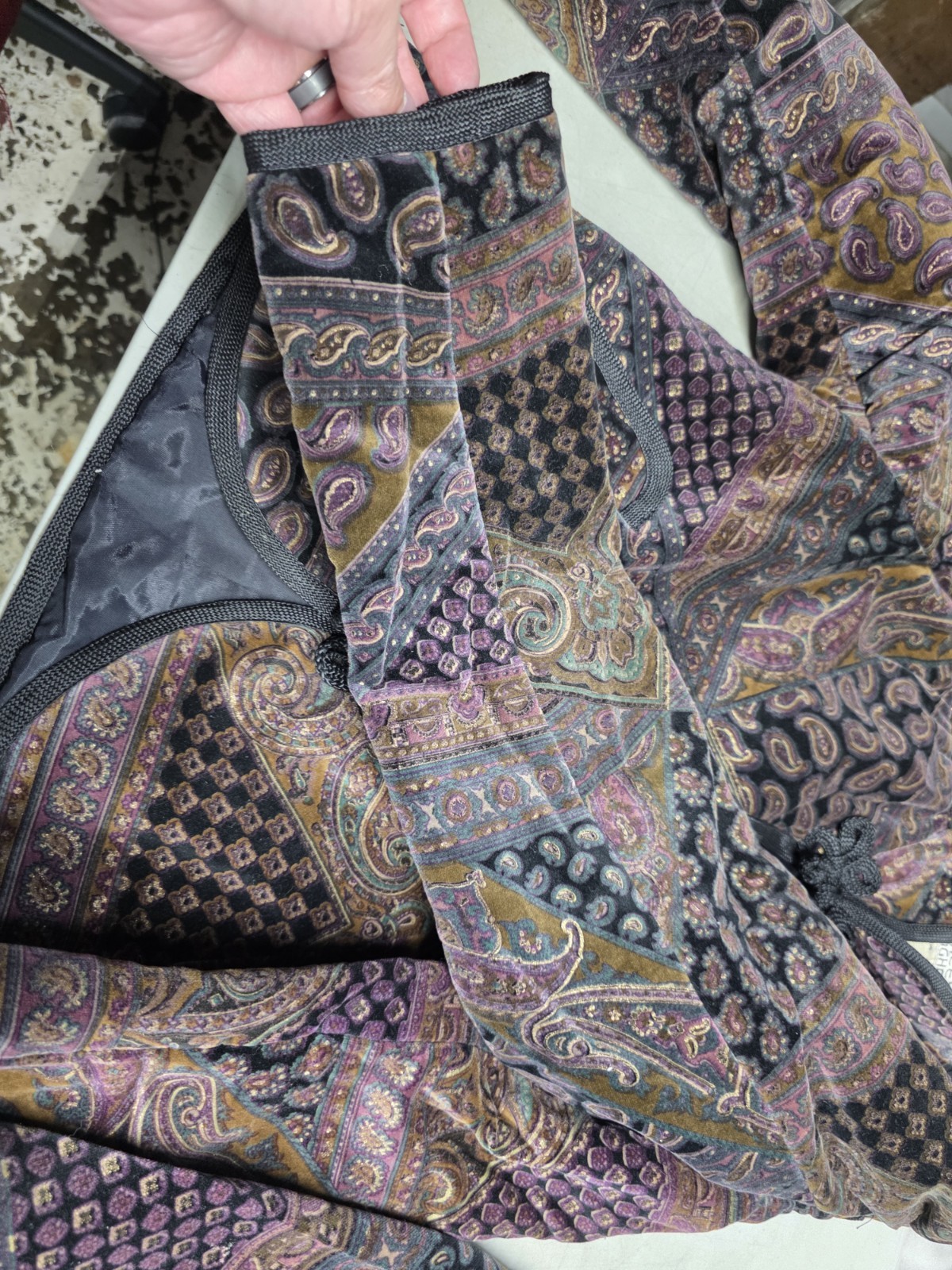 VTG Frances Henaghan Velvet Paisley 2pc Jacket Skirt Set Boho Frog Closure 12 14
