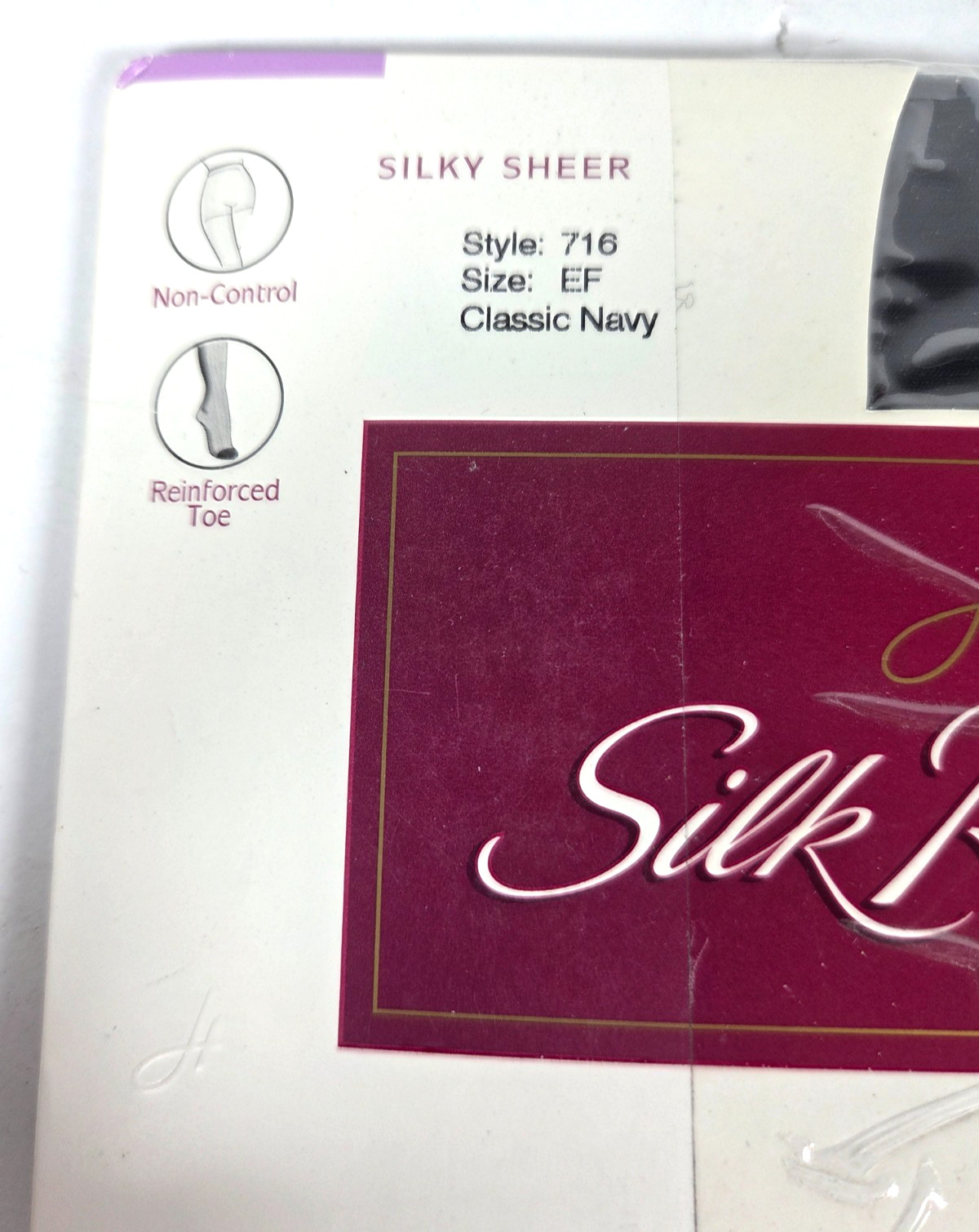 Hanes Silk Reflections Pantyhose Sz EF Classic Navy Reg Top Reinforced Toe 716