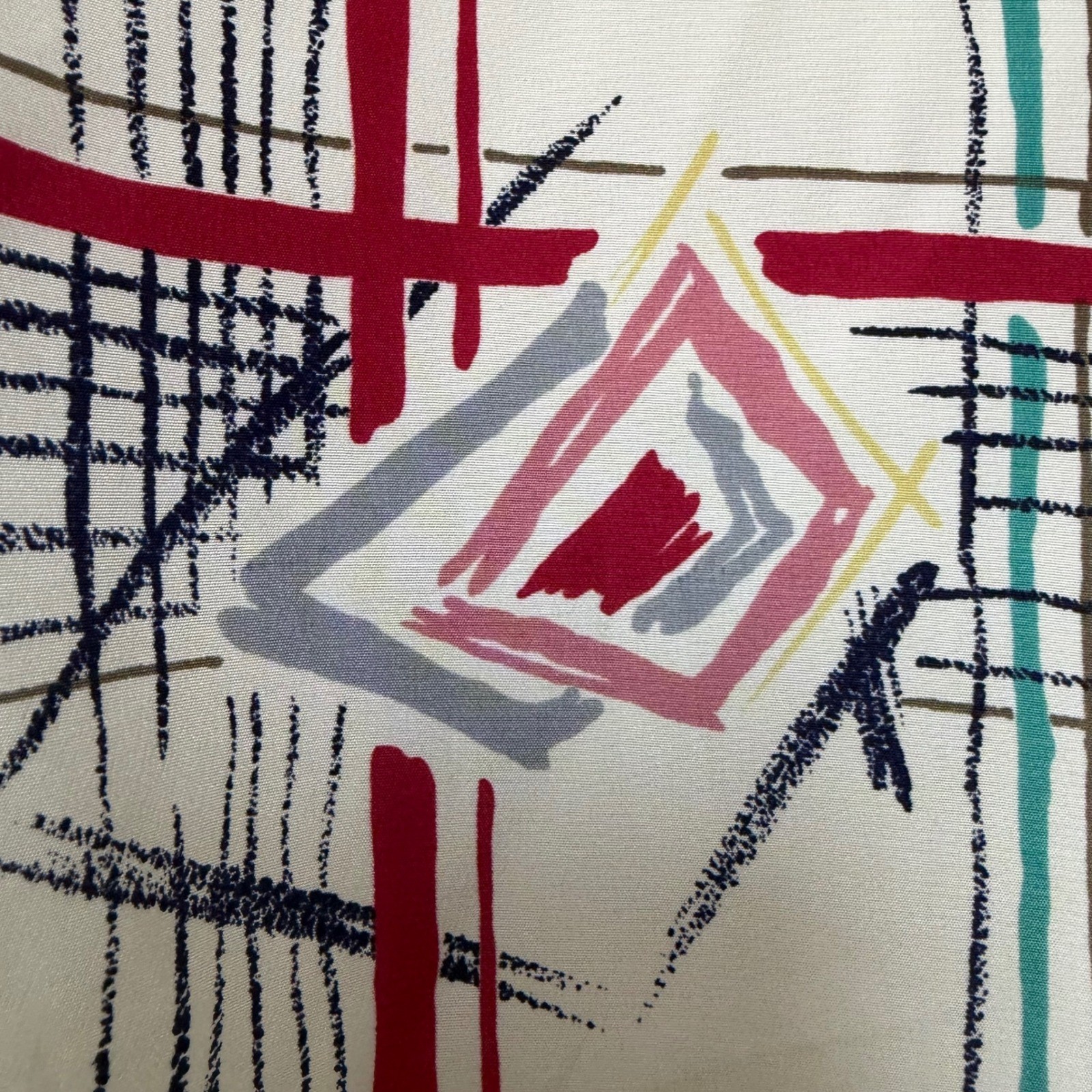 Bleyle Vintage 80s Geometric Grid Abstract Button Down Blouse White Red 12 READ