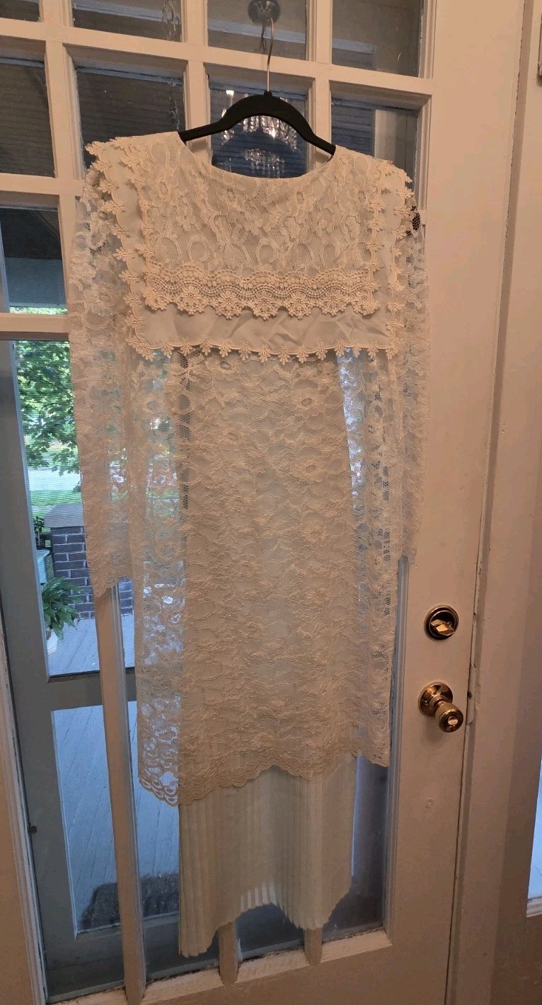 Scott McClintock Lace Pleated Bottom Vintage 2pc Dress Size 4 Teal Blue Damage