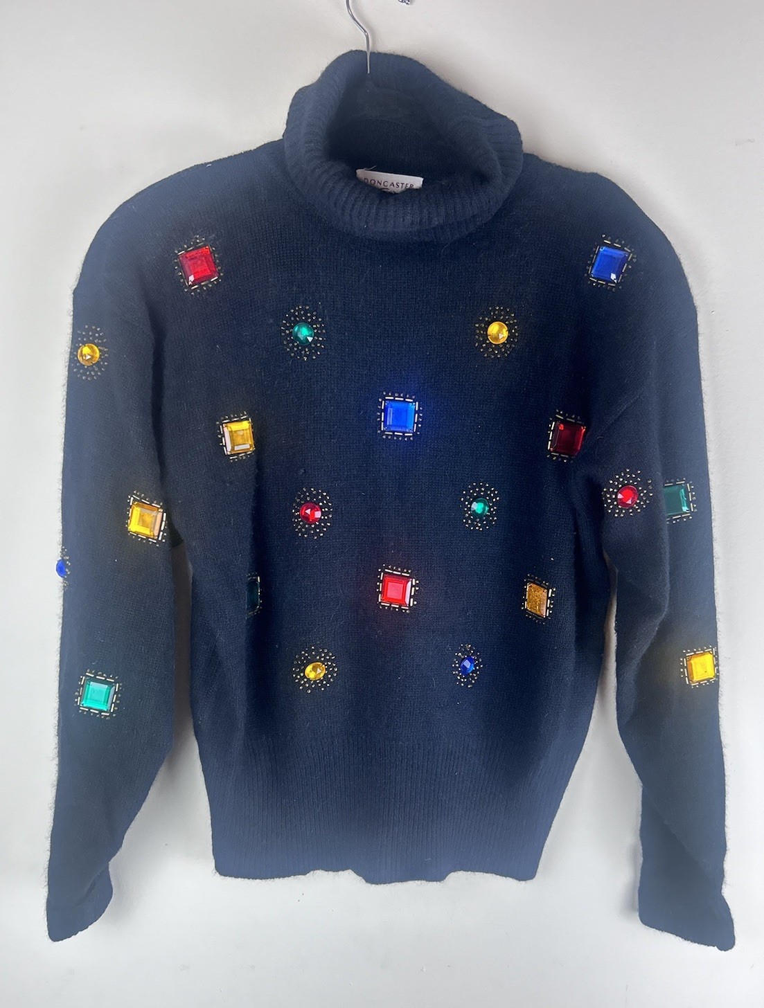 VTG Doncaster Lambswool Angora Sweater S Jeweled Black Turtleneck The Nanny