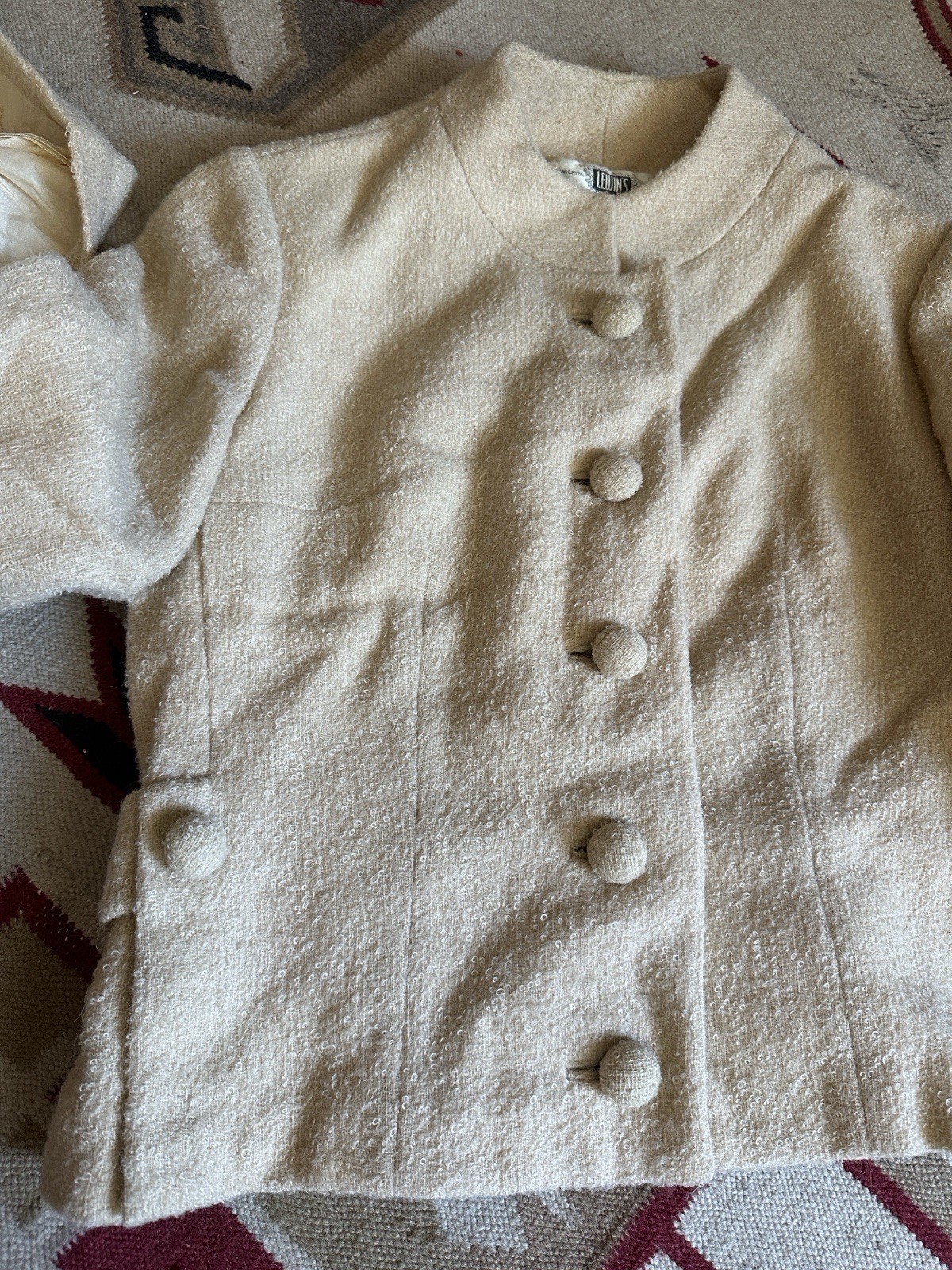 Vintage 1950s Nubby Boucle 3 Piece Neutral Suit Set