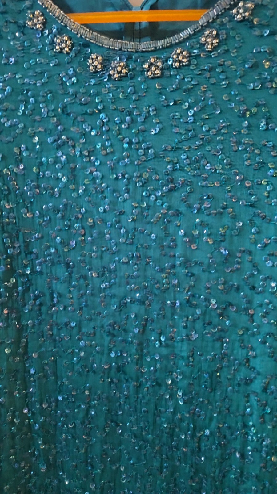 Vintage Victorian Silk Sequin Dress Size Sm 6/8 Embellished Emerald Green Peplum