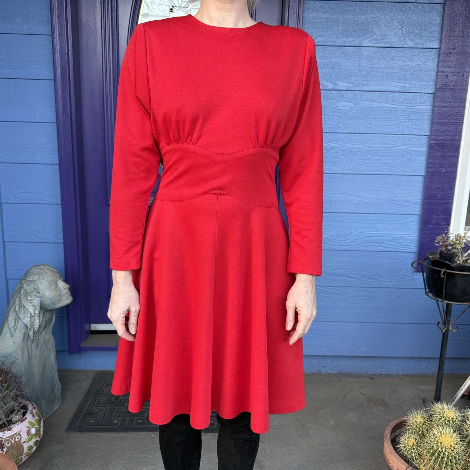 Red Studio E vintage 80s 90s Midi dress long sleeves Size Small Holiday Party