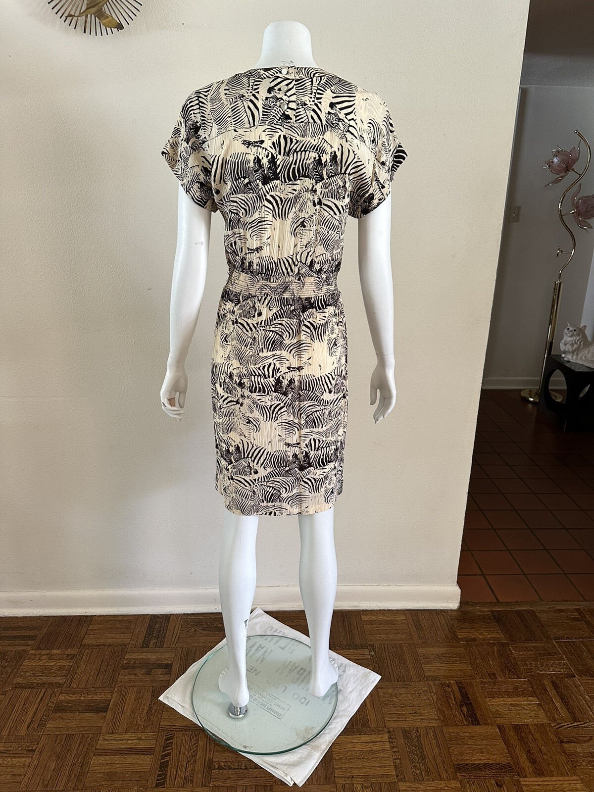 1980s Liz Claiborne Dresses Petites Crinkle Rayon Dress Zebra Print Safari 6 VTG