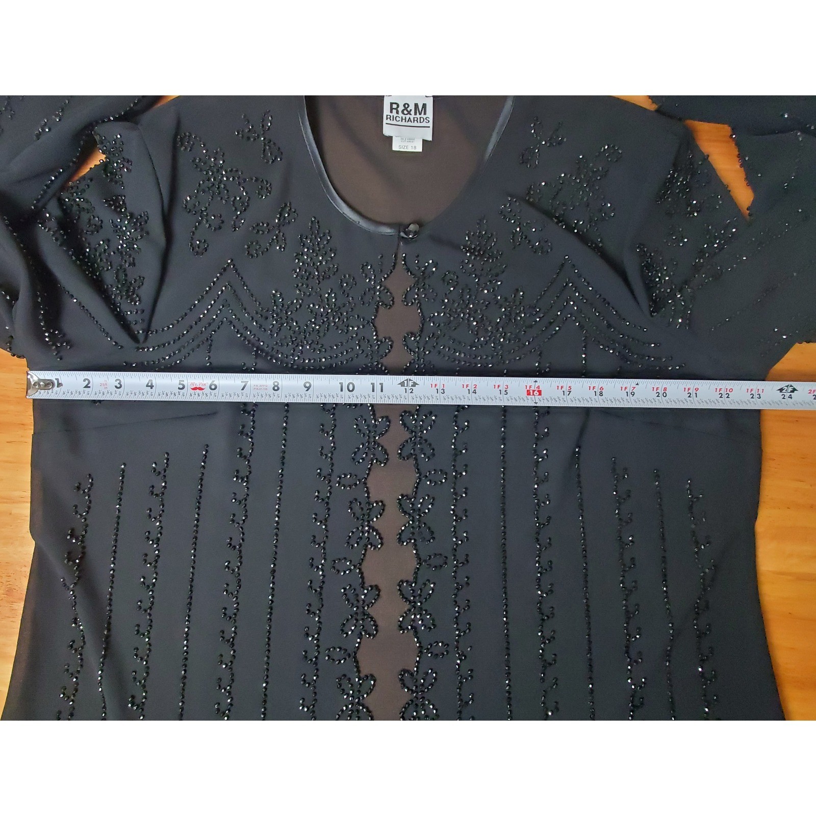 R&M Richards Vintage Black Beaded Open Front Sheer Jacket 18 Elegant Formal