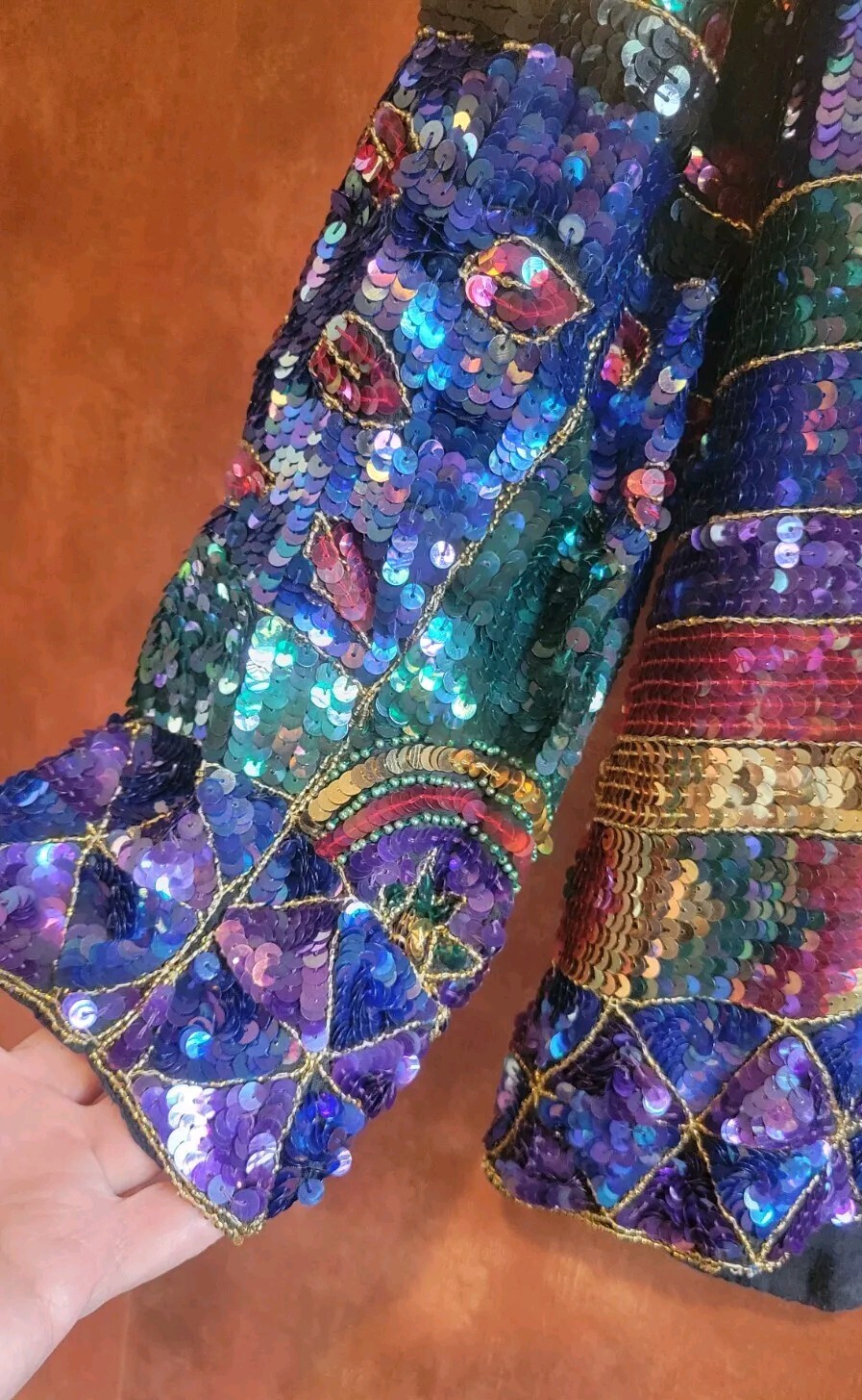 Vintage Jean Joseph Le Bon Stunning Glamorous Multicolor Shirt Sequin Tunic M