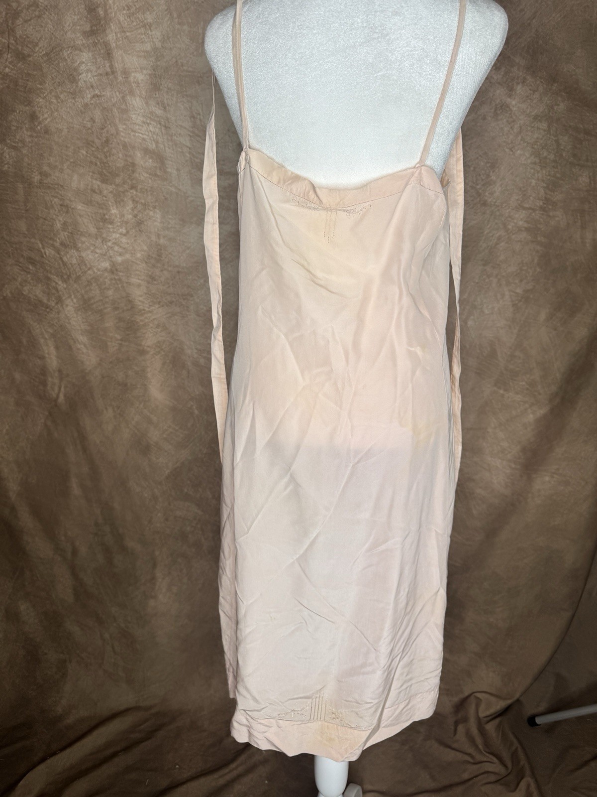 1930s–1940s Vintage Blush Pink Slip Dress Valentine Romantic Embroidered Midi