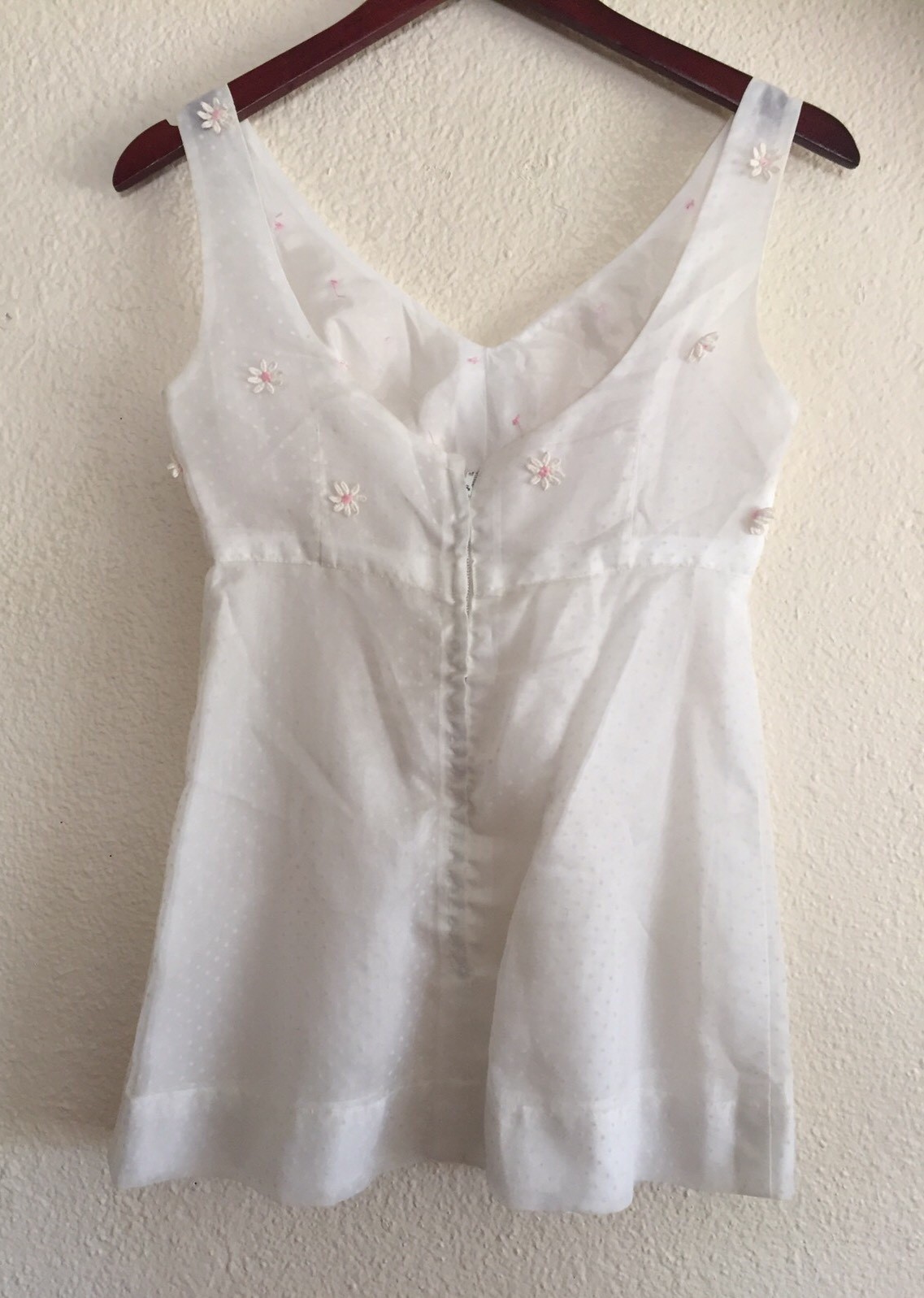 VTG Daisy Applique White Polka Dot Top Tank Blouse Sleeveless Retro Pretty 4 6 S