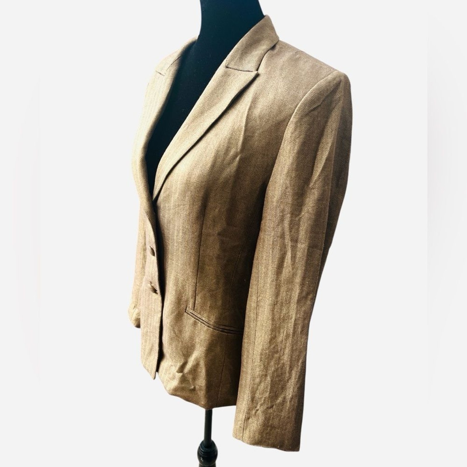 Vintage Kay Unger Size 8 Blazer Metallic Gold Herringbone Lightweight Wool