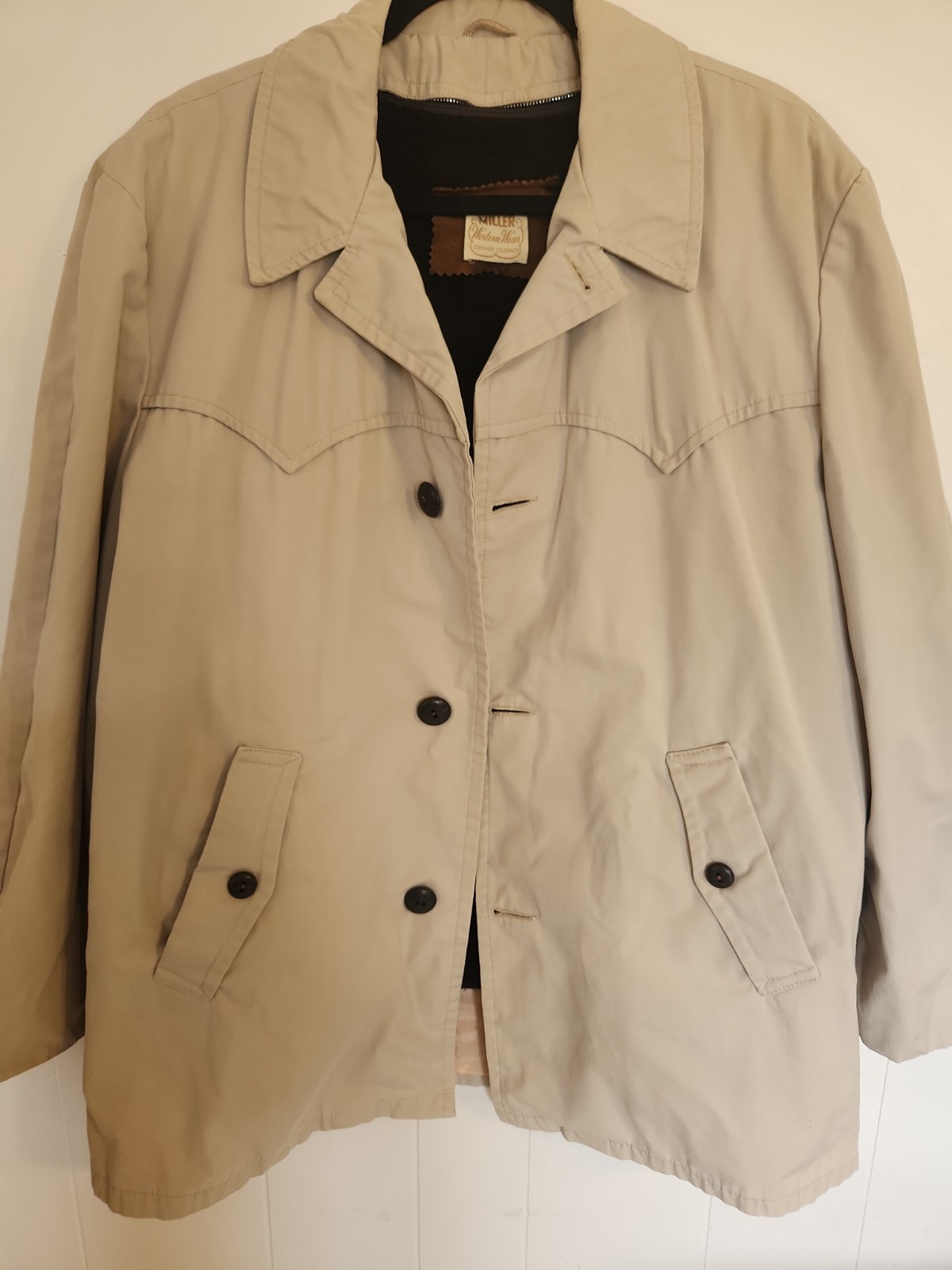 Vintage Miller Western Wear Denver CO Tan Ranch Coat Sz 46 Sherpa Liner Rodeo