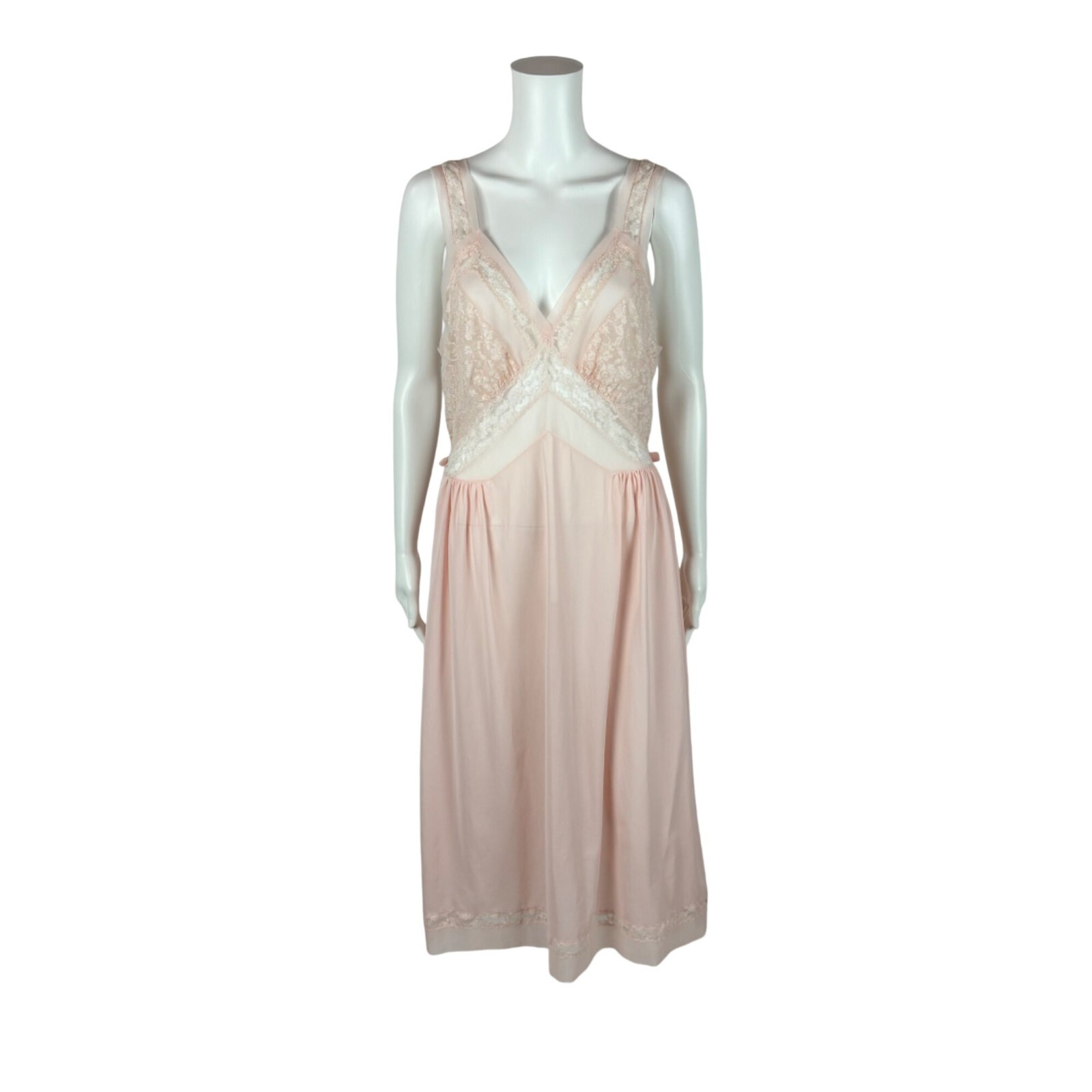 Vintage 40s Pink Nightie Women’s Medium Lace Bodice Dressing Night Gown Luxite
