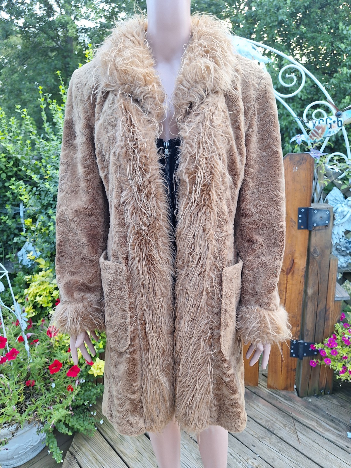 VTG 1990s Y2K GIACCA Penny Lane Coat with Faux Fur Trim Boho M Beige Mob Wife