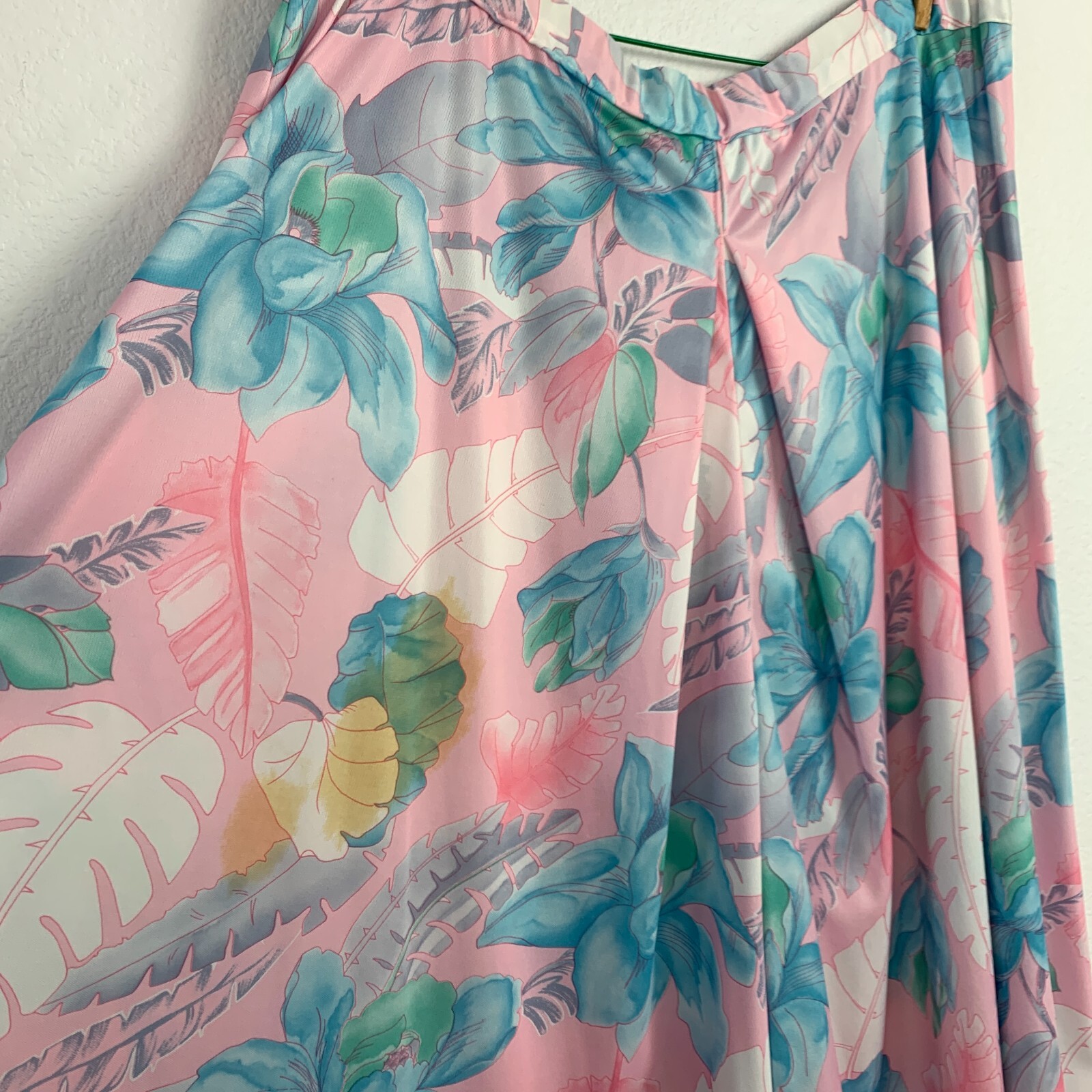 Vtg Slick Oversized Island Floral Pink Elastic Waist Harem Gaucho Pants