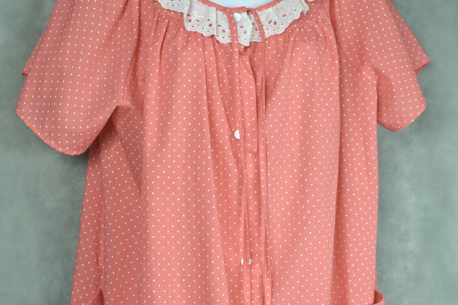 Vtg 70s It’s A Charm Nightgown Pink White Polka Dot Size Medium