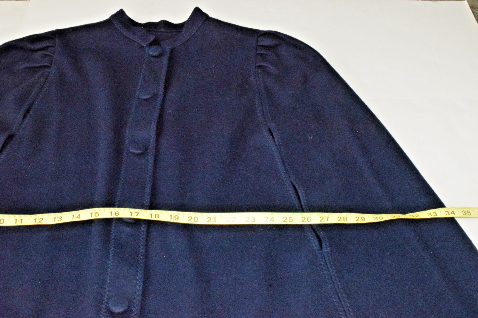 Vintage Cape Coat 1950s Navy Blue Wool Pleated Shoulders No Collar