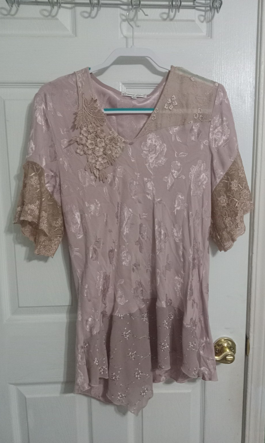 SPENCER ALEXIS Vintage 2 pc. Top Skirt Romantic Roses Hobo Lacy Pink Large