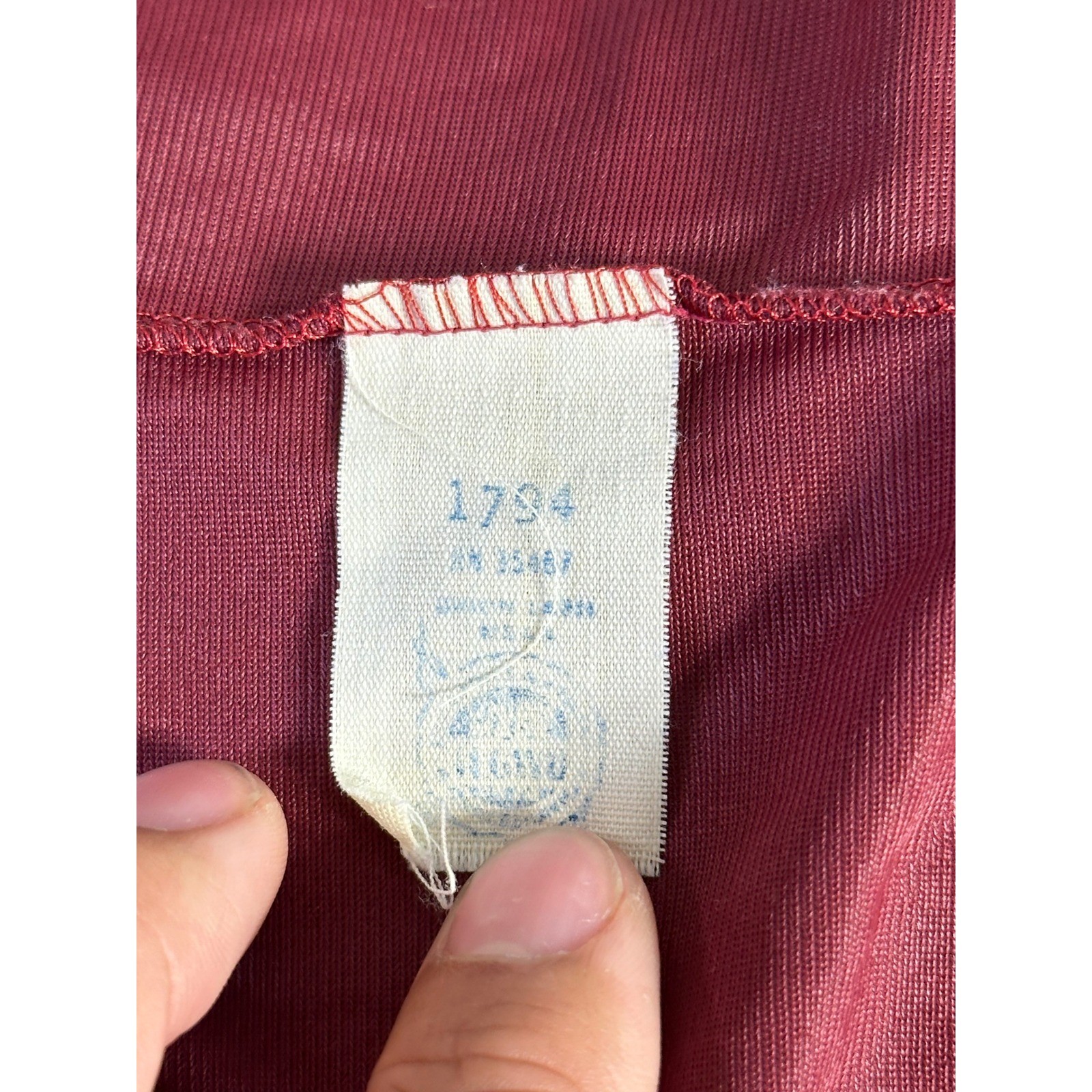 Vintage Towncraft JCPenney Burgundy Nylon Tricot Wrap Robe White Piping Large