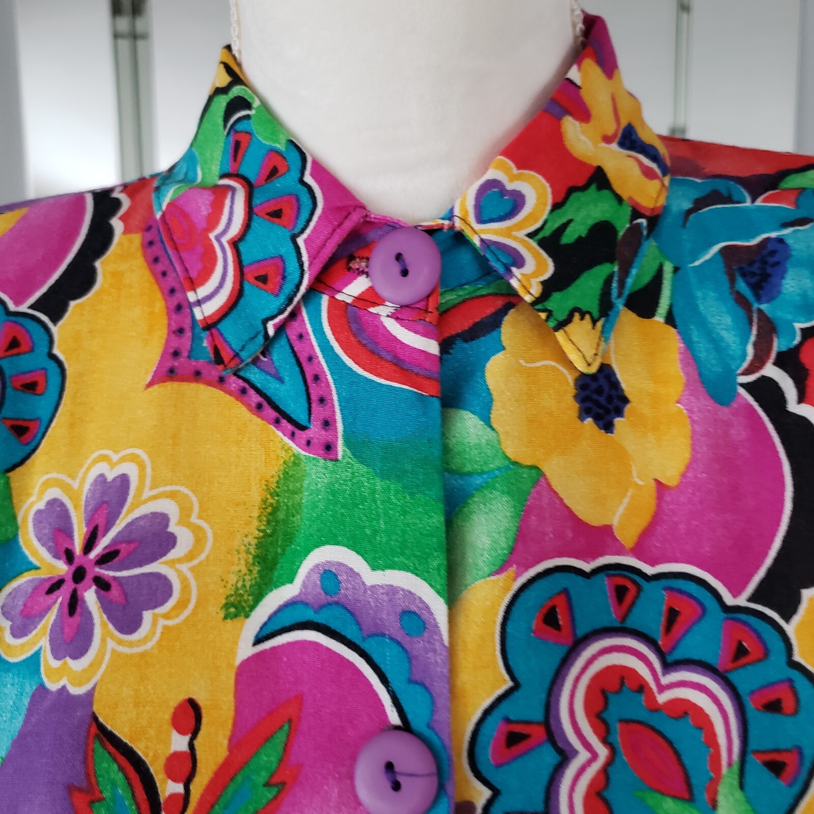 Women’s VTG California Connection Tropical Bright Hawaiian Shirt Sz Med 12-14
