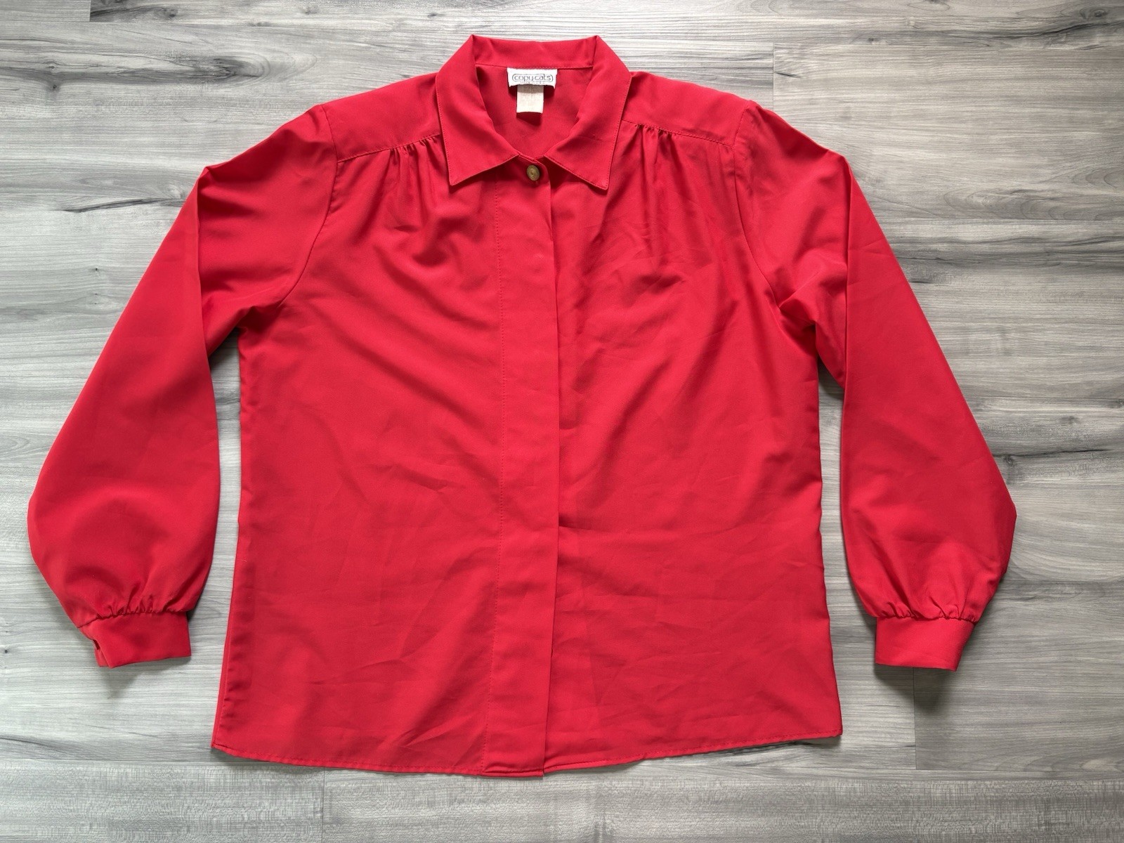 Vintage 1980s Women’s Button Up Blouse Top Red Size 16 Copy Cats USA Modest