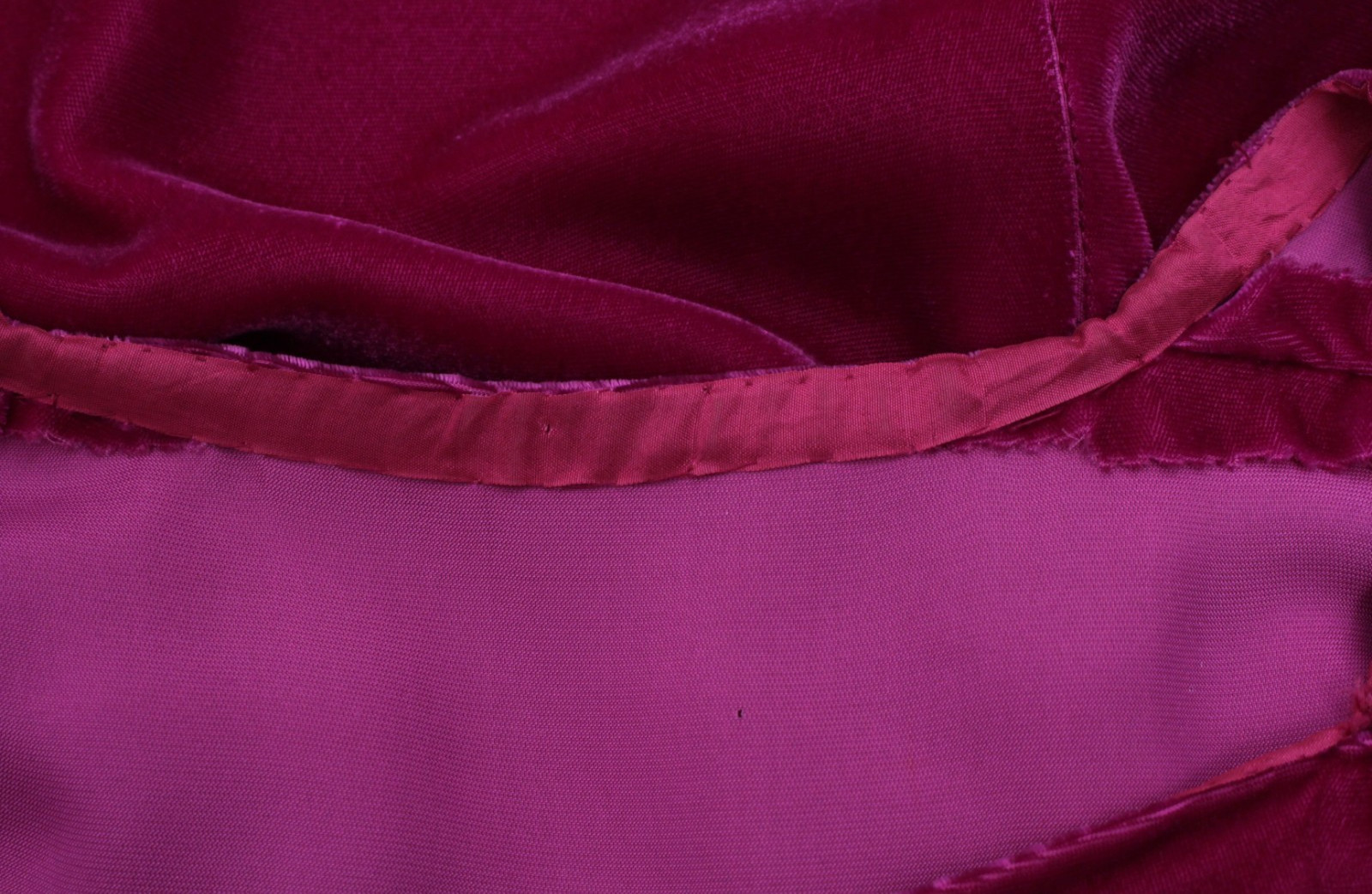 Vtg 30s Dark Fuchsia Velvet Maxi Dress W/ Ruched Bust & Sleeves Sz S 1930s