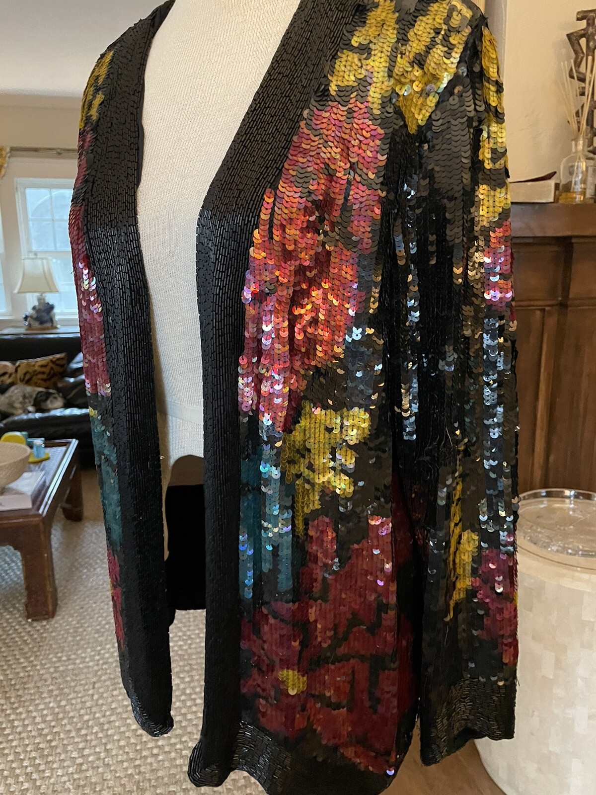 Vintage Jean For Joseph Le Bon Sequin Jacket Floral Black With Skirt