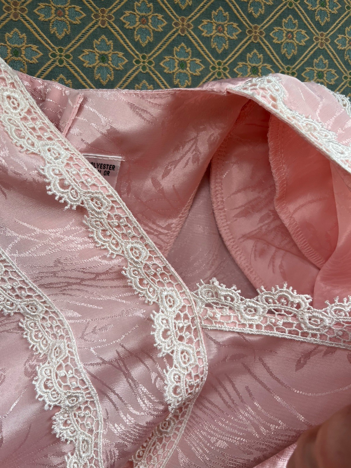 Vtg Nilani Lace Dress Blush Pink Drop Waist Button Shoulder Pads Sz 12