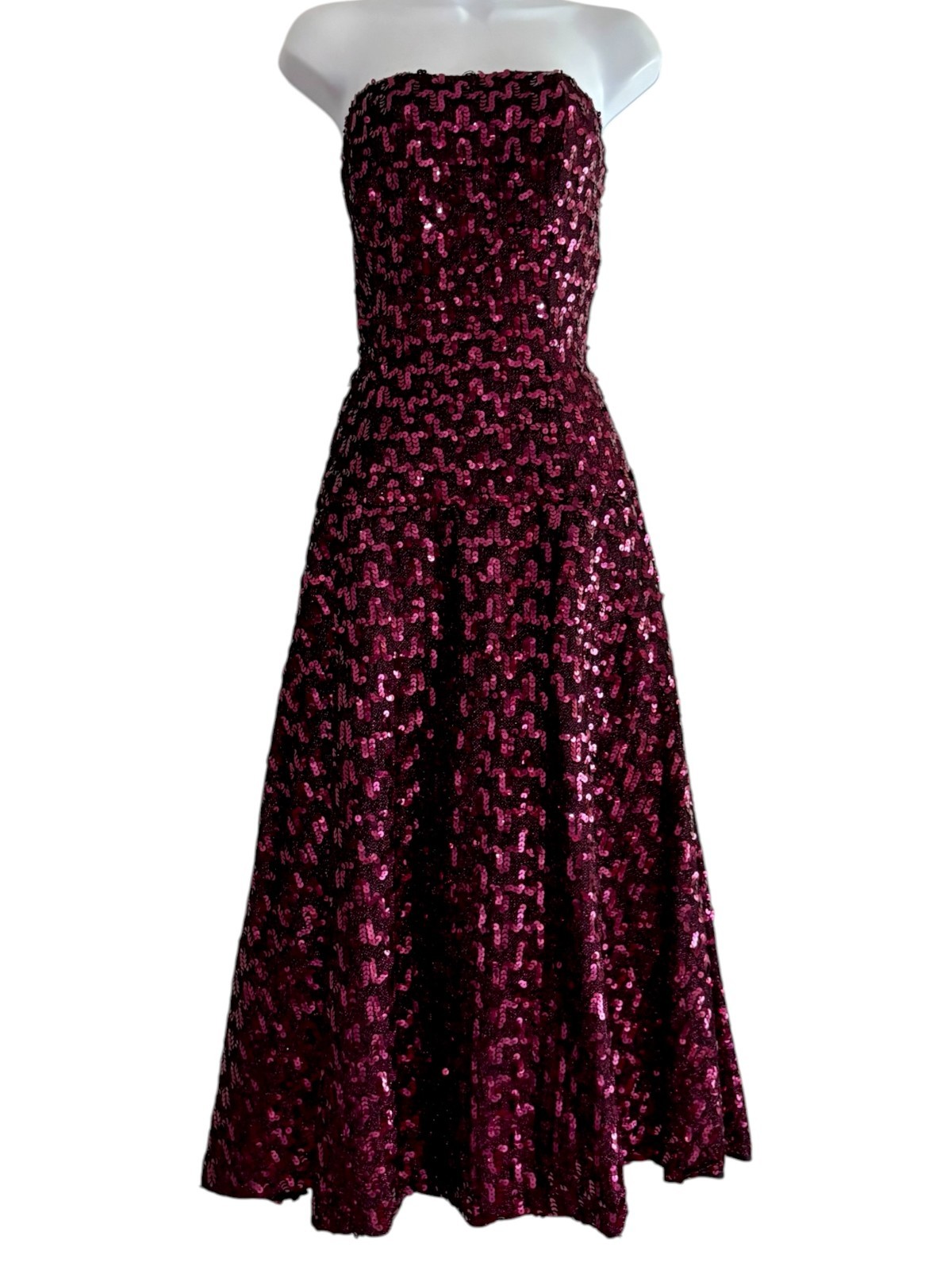 Vintage 70s Sequin Formal Gown Purple Strapless Evening Dress Mike Benet S/M